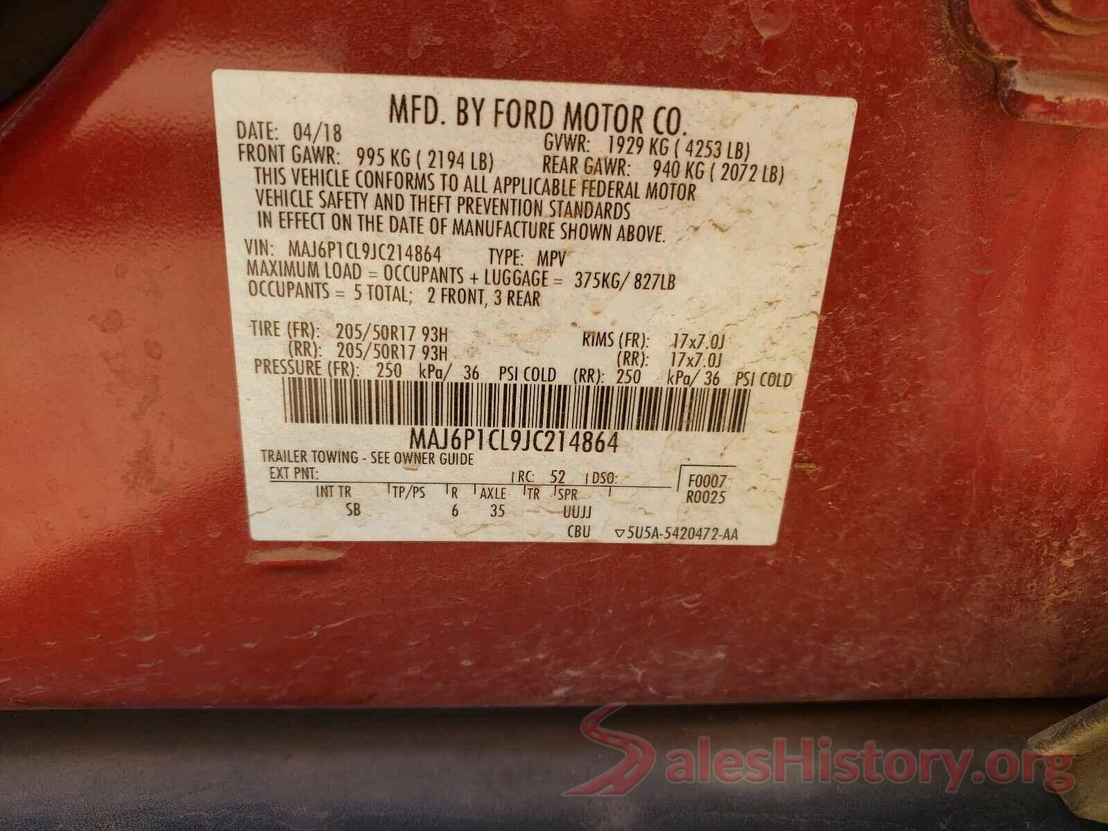 MAJ6P1CL9JC214864 2018 FORD ALL OTHER