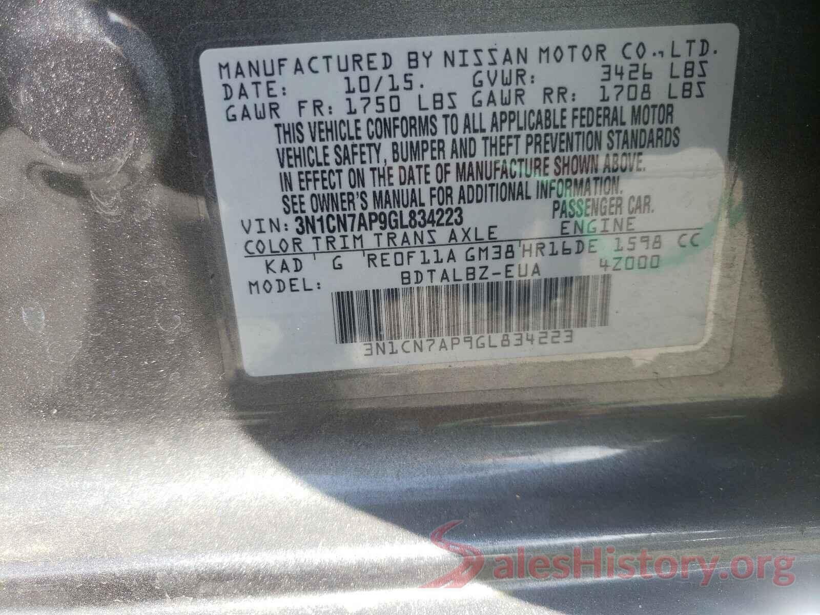 3N1CN7AP9GL834223 2016 NISSAN VERSA