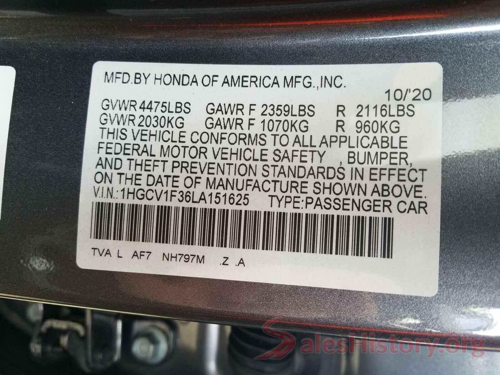 1HGCV1F36LA151625 2020 HONDA ACCORD