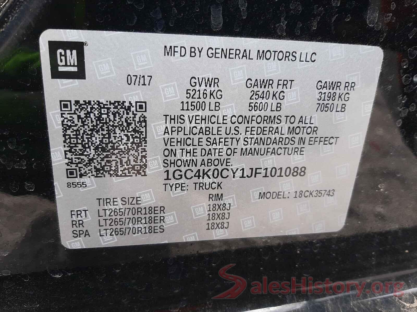 1GC4K0CY1JF101088 2018 CHEVROLET SILVERADO