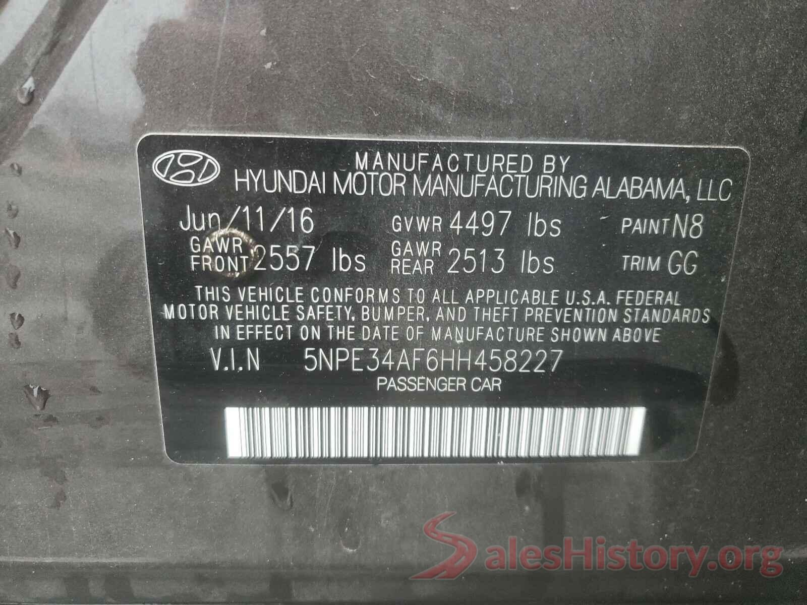 5NPE34AF6HH458227 2017 HYUNDAI SONATA