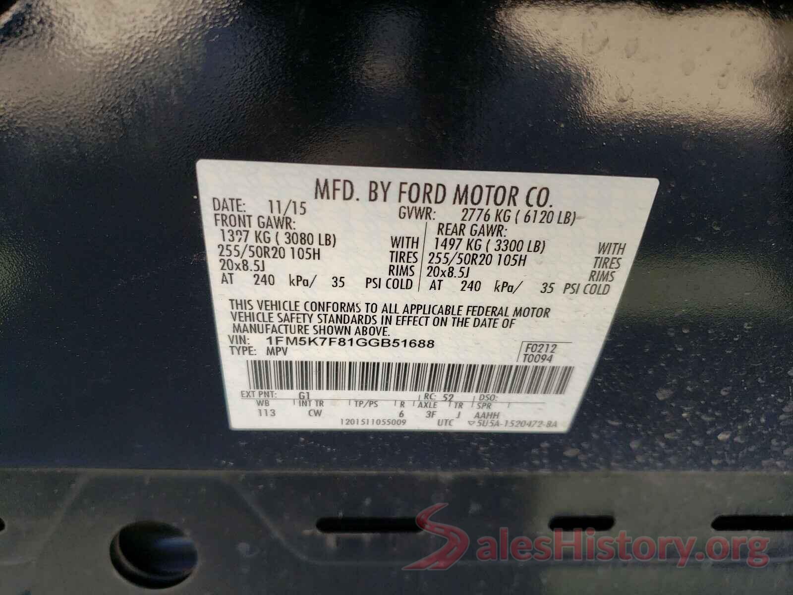 1FM5K7F81GGB51688 2016 FORD EXPLORER