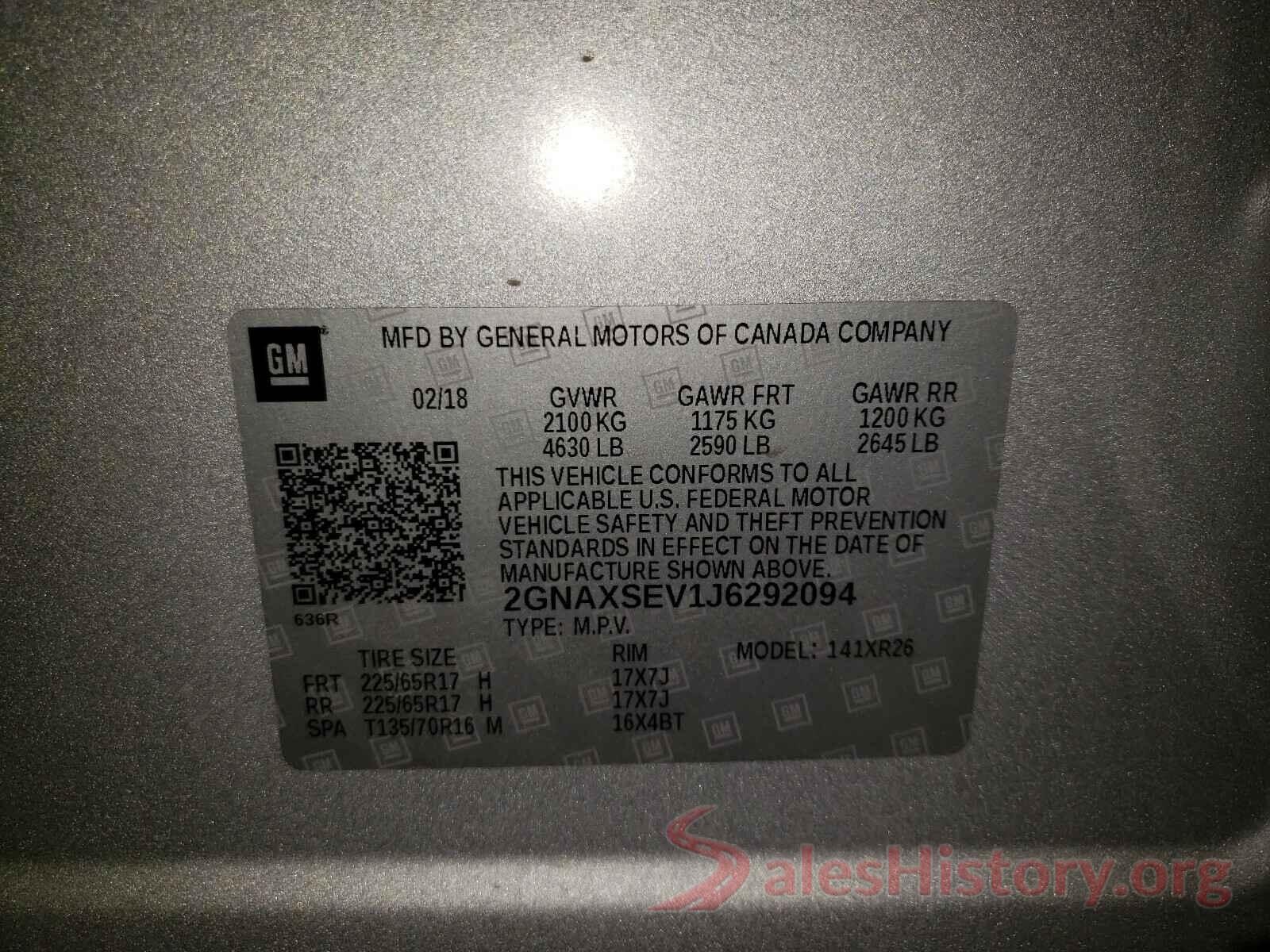 2GNAXSEV1J6292094 2018 CHEVROLET EQUINOX