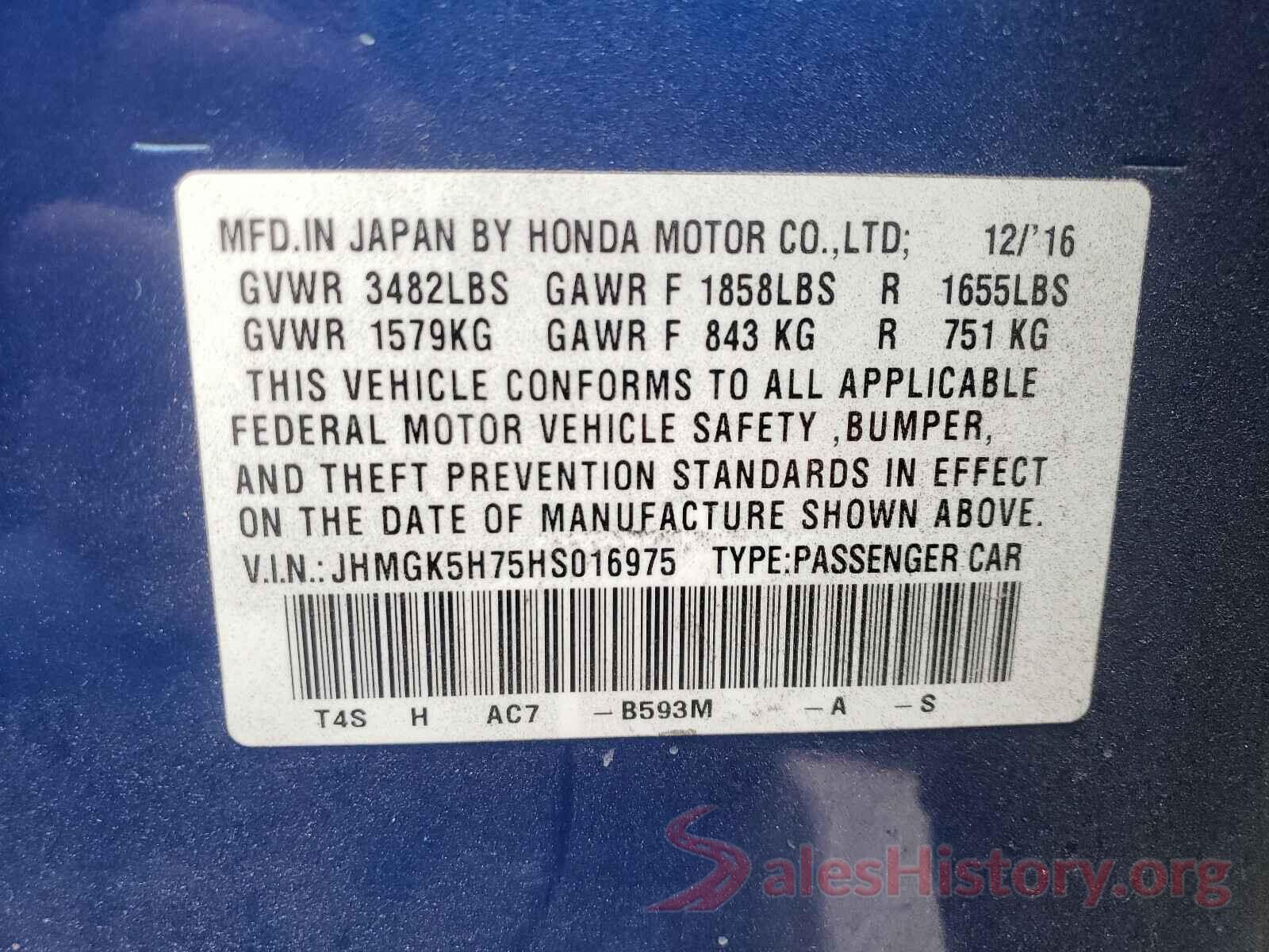 JHMGK5H75HS016975 2017 HONDA FIT