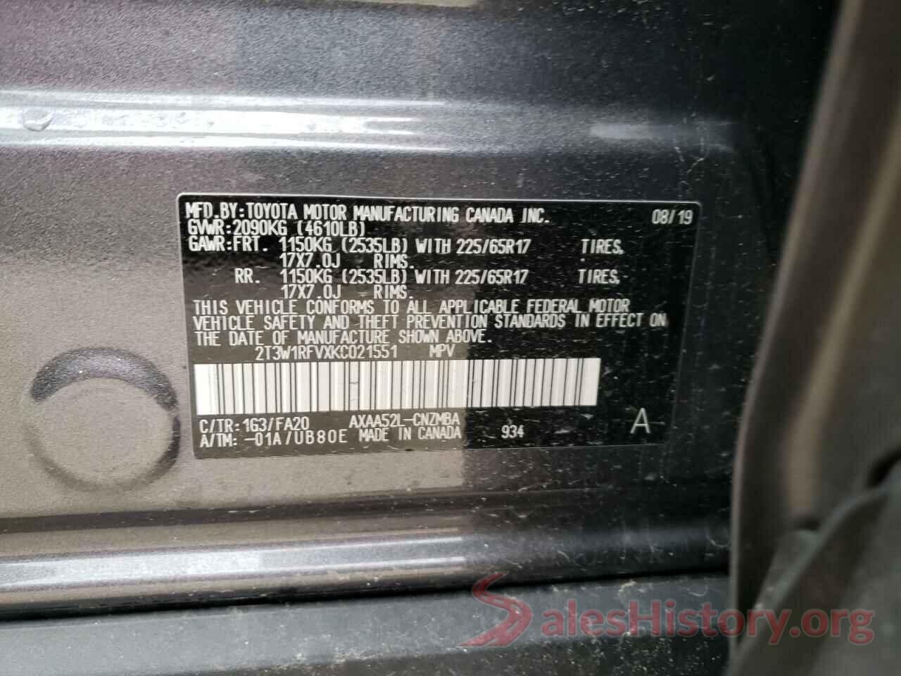 2T3W1RFVXKC021551 2019 TOYOTA RAV4