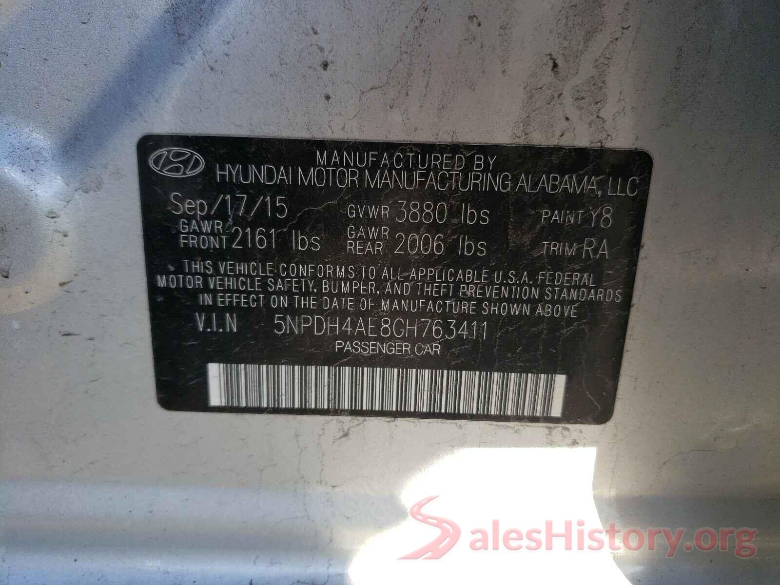 5NPDH4AE8GH763411 2016 HYUNDAI ELANTRA