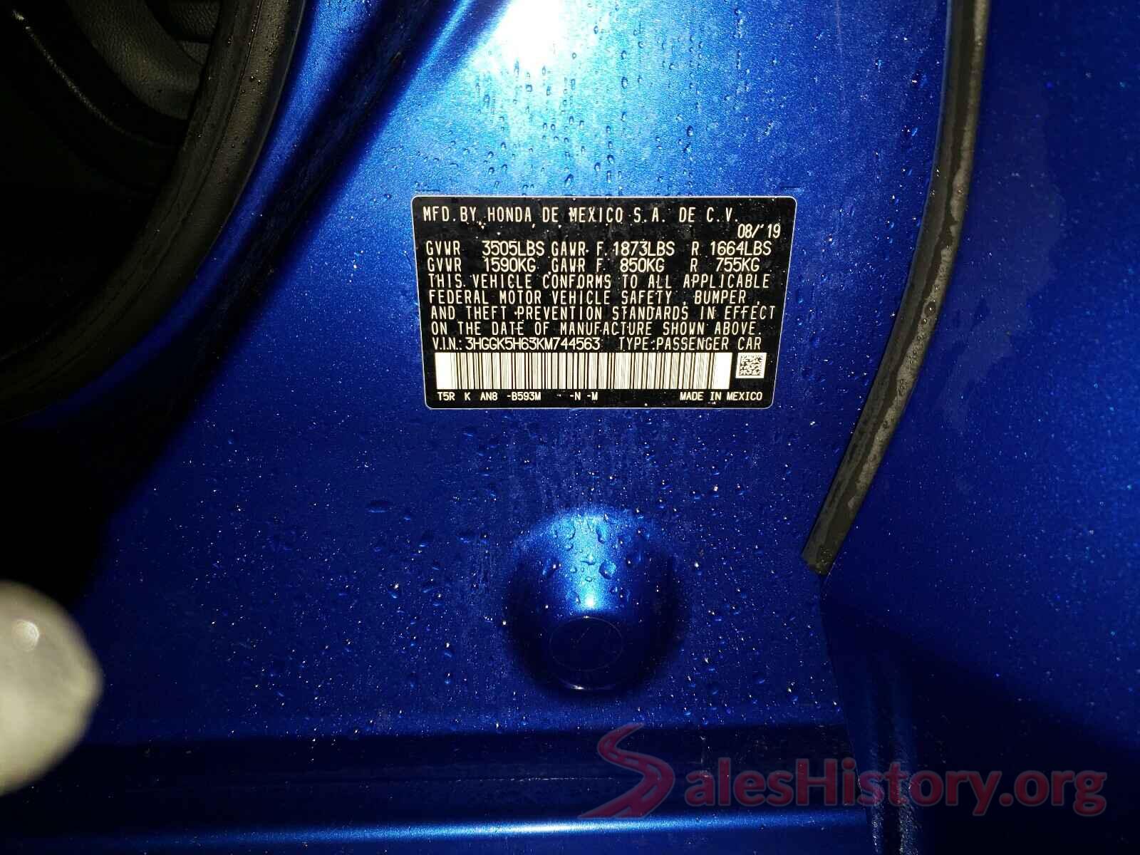 3HGGK5H63KM744563 2019 HONDA FIT