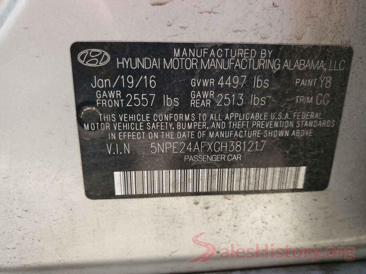 5NPE24AFXGH381217 2016 HYUNDAI SONATA