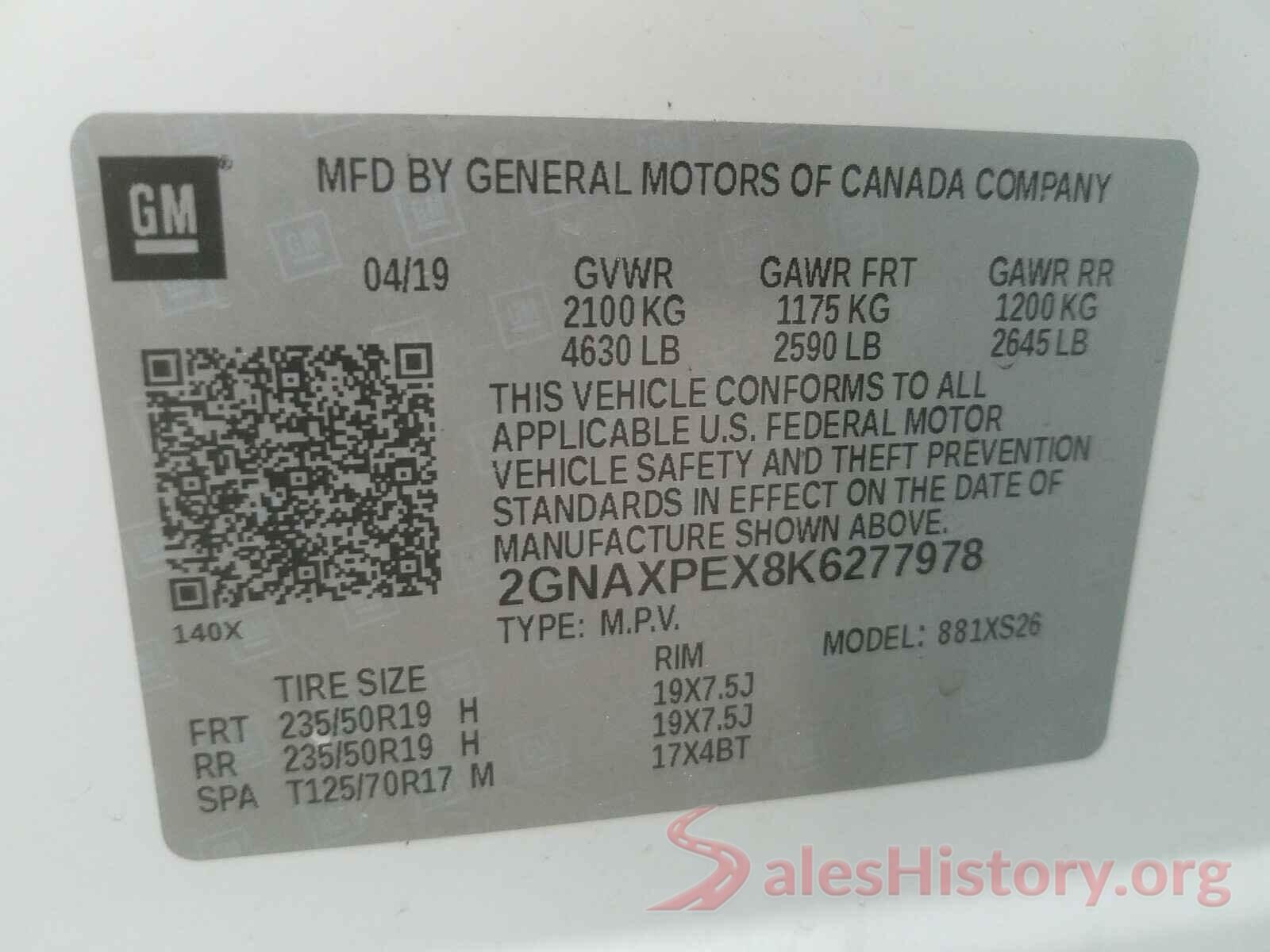 2GNAXPEX8K6277978 2019 CHEVROLET EQUINOX