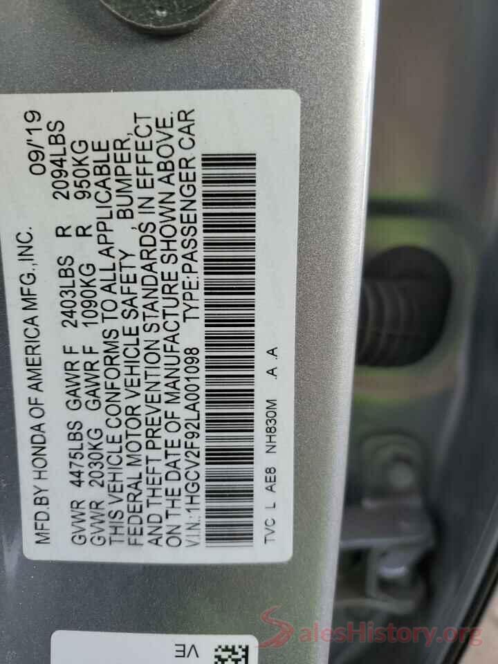 1HGCV2F92LA001098 2020 HONDA ACCORD