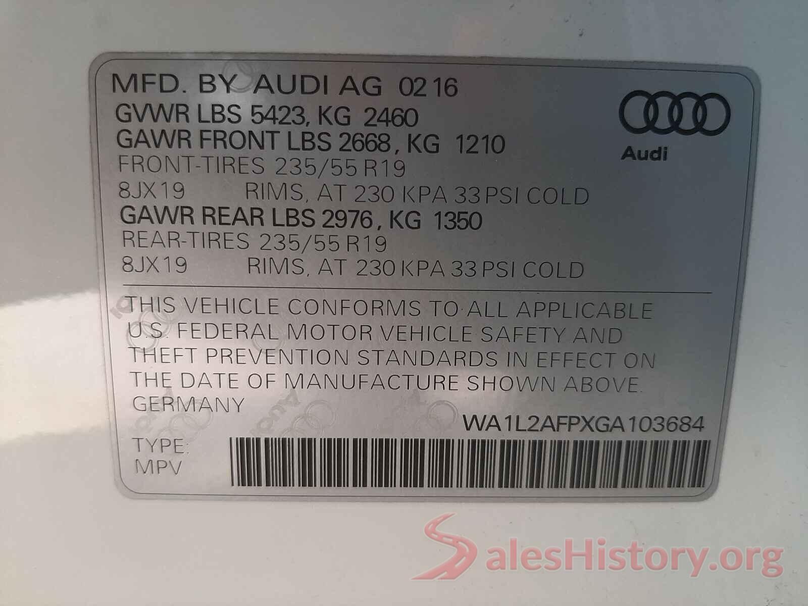 WA1L2AFPXGA103684 2016 AUDI Q5