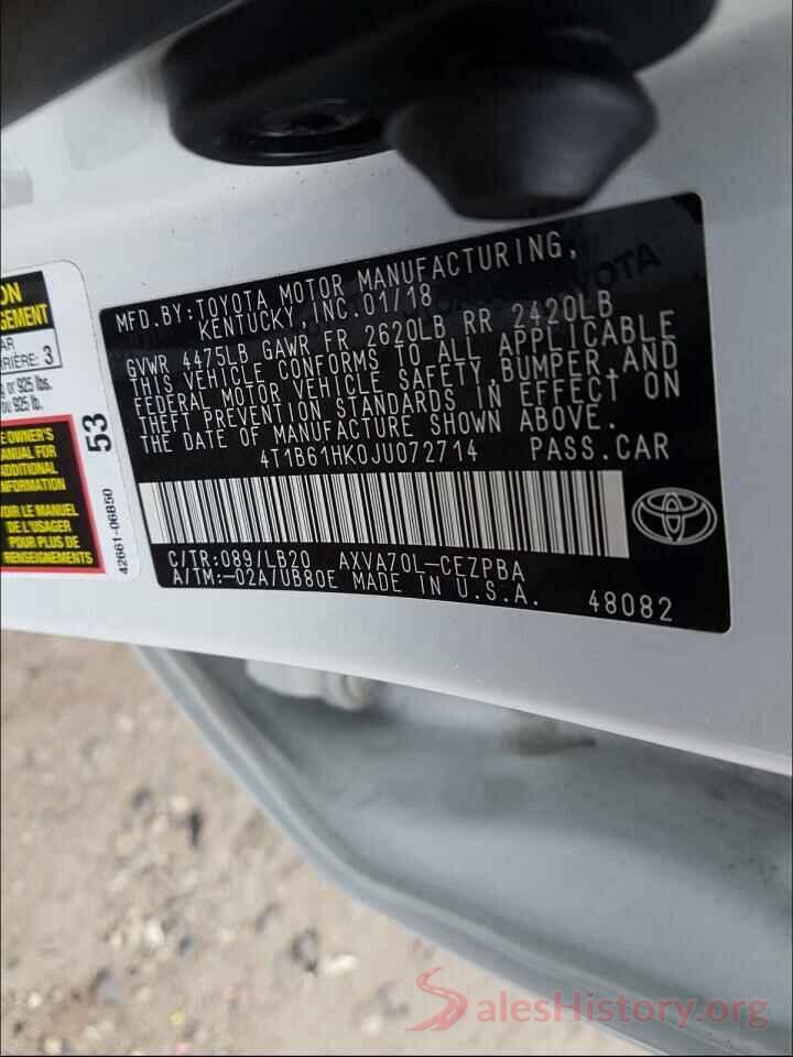 4T1B61HK0JU072714 2018 TOYOTA CAMRY