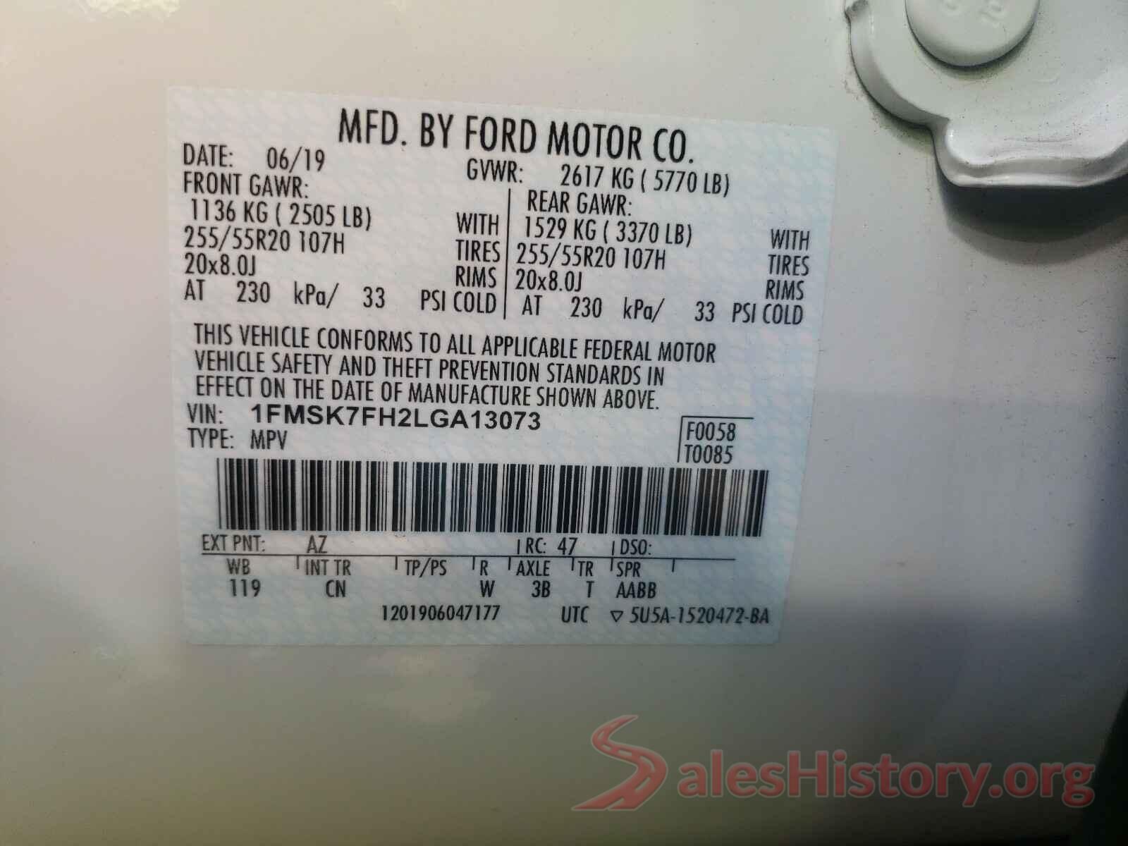 1FMSK7FH2LGA13073 2020 FORD EXPLORER