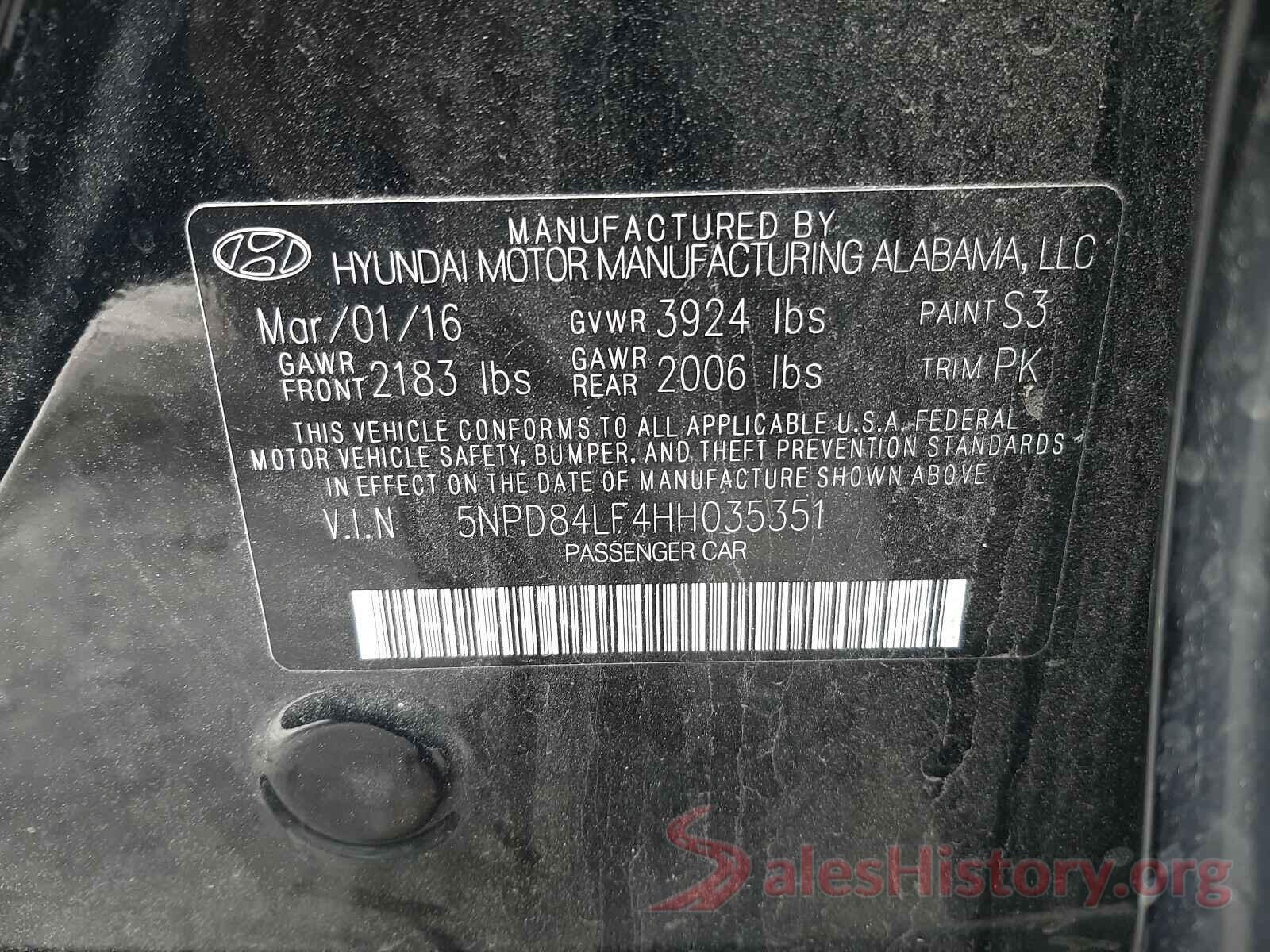 5NPD84LF4HH035351 2017 HYUNDAI ELANTRA