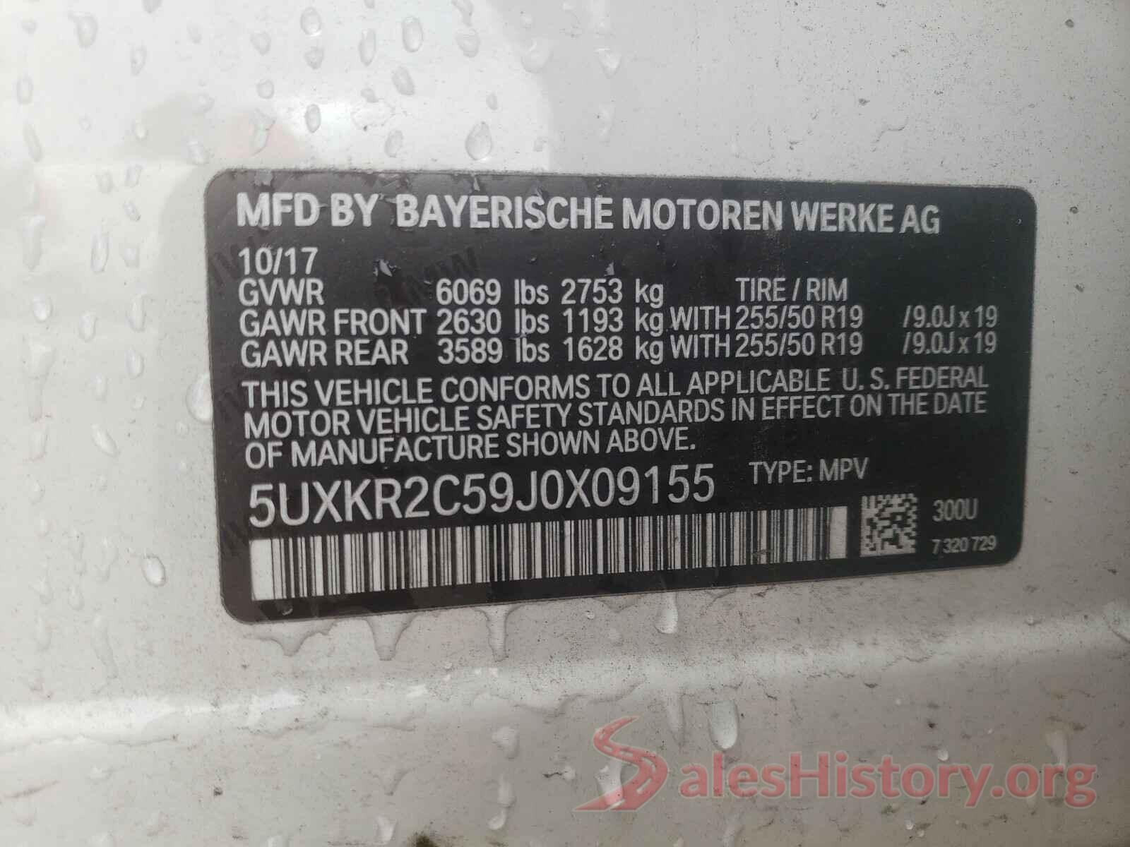 5UXKR2C59J0X09155 2018 BMW X5