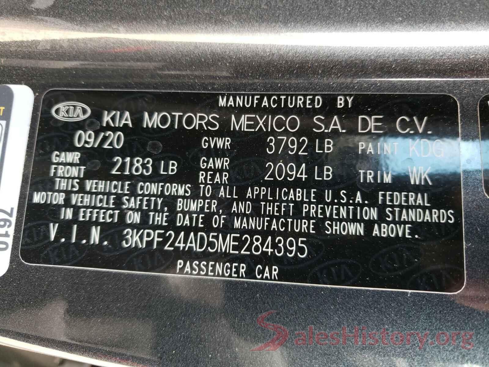 3KPF24AD5ME284395 2021 KIA FORTE