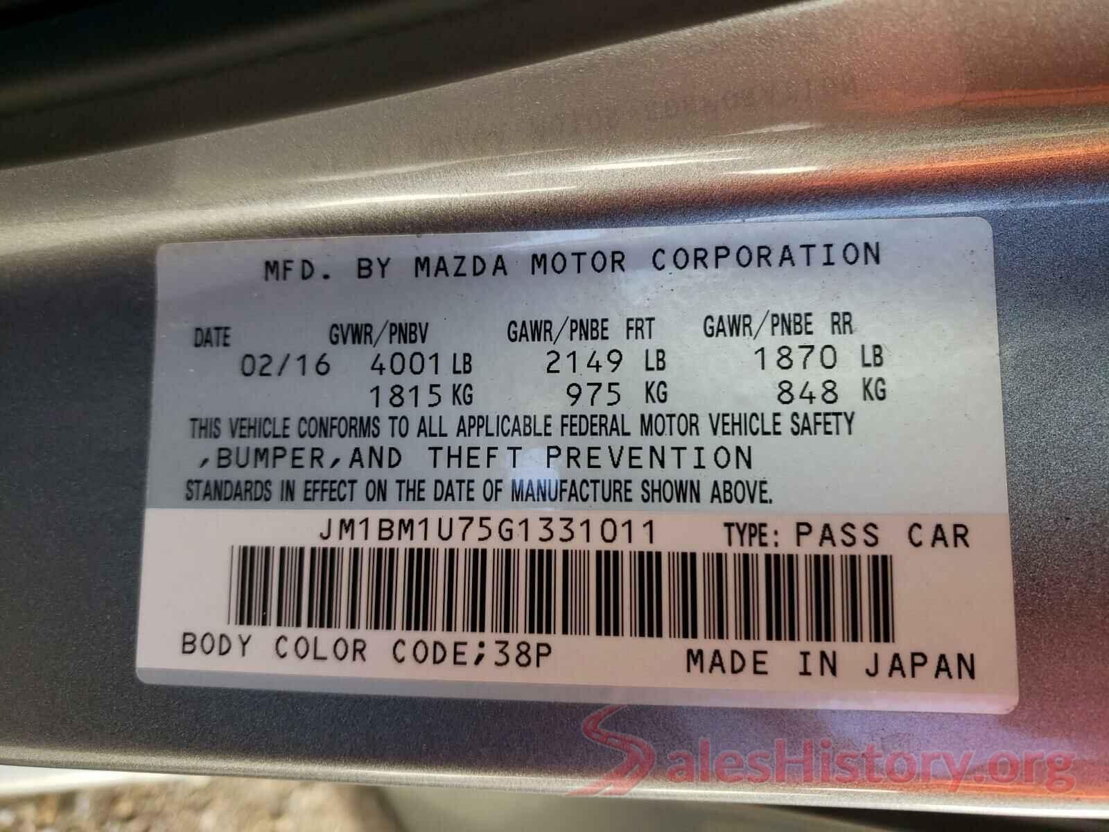 JM1BM1U75G1331011 2016 MAZDA 3