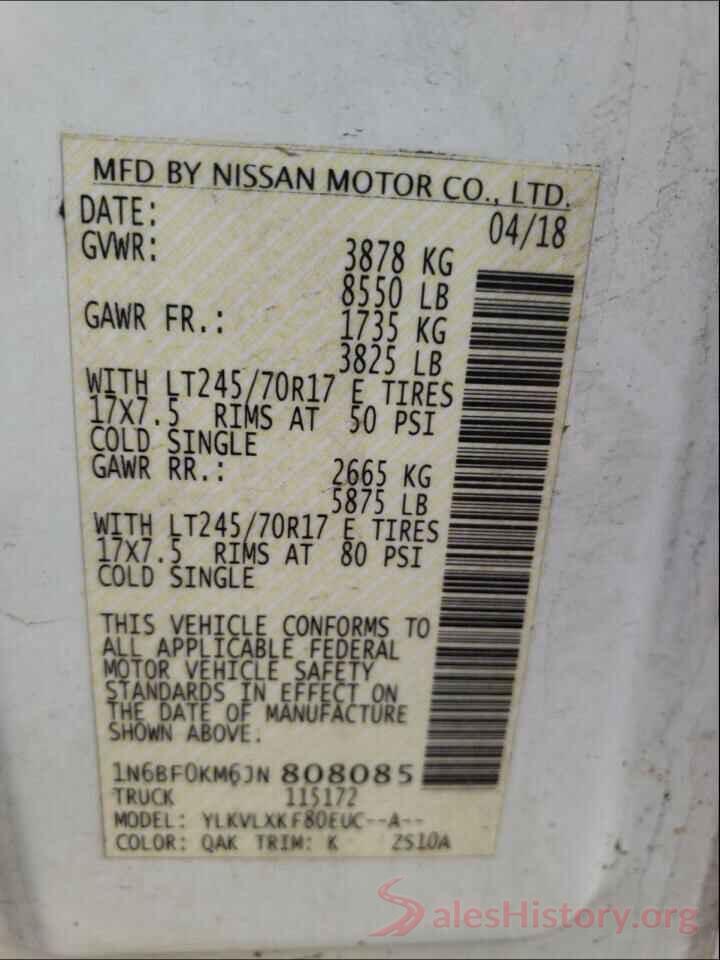 1N6BF0KM6JN808085 2018 NISSAN NV