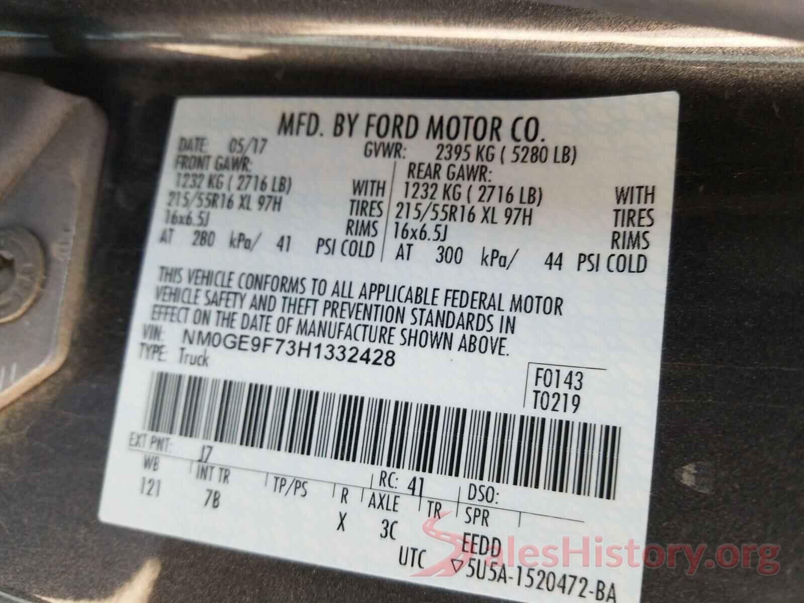 NM0GE9F73H1332428 2017 FORD TRANSIT CO