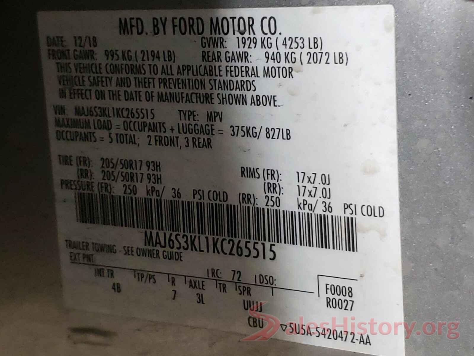 MAJ6S3KL1KC265515 2019 FORD ALL OTHER