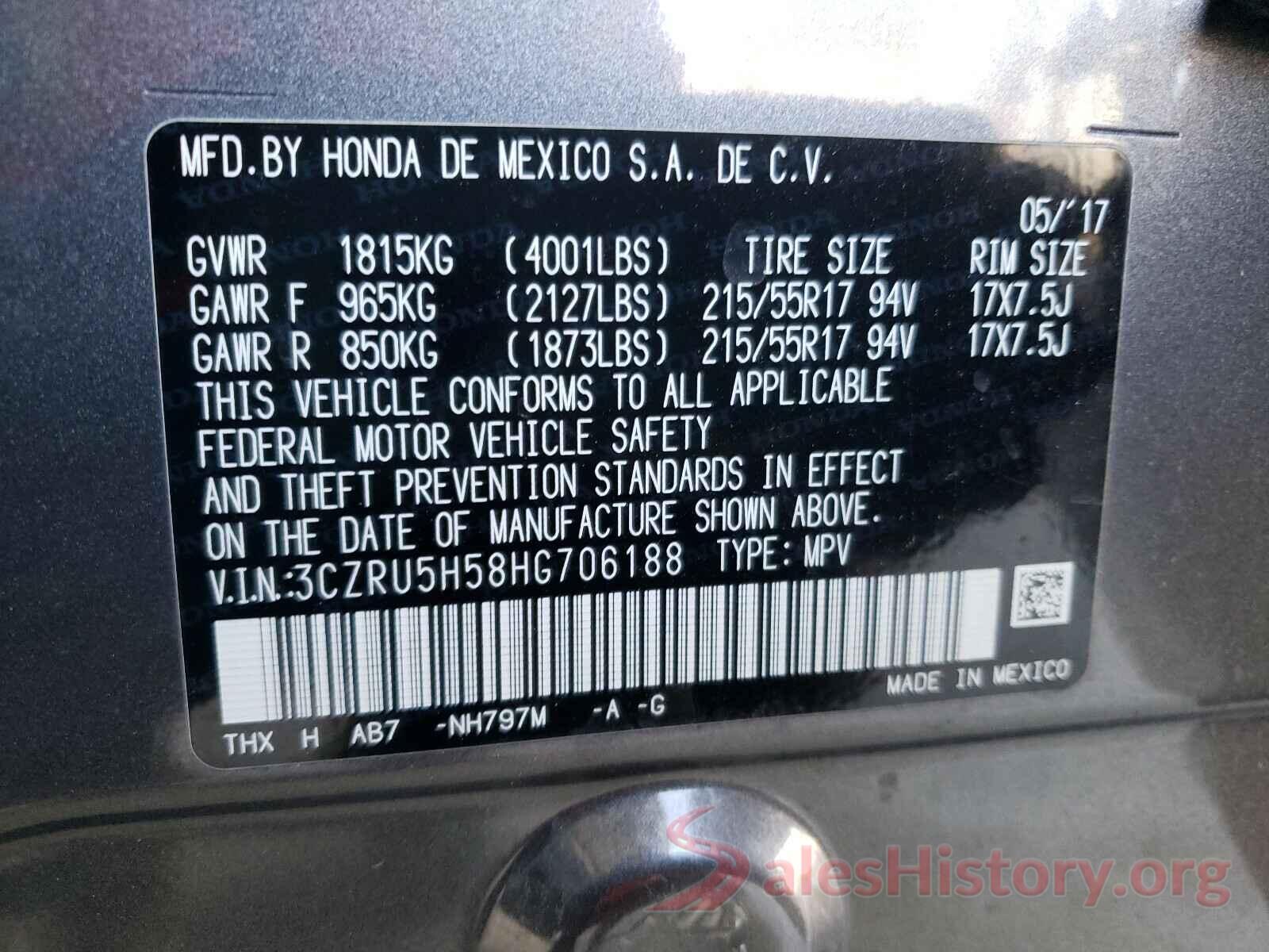 3CZRU5H58HG706188 2017 HONDA HR-V