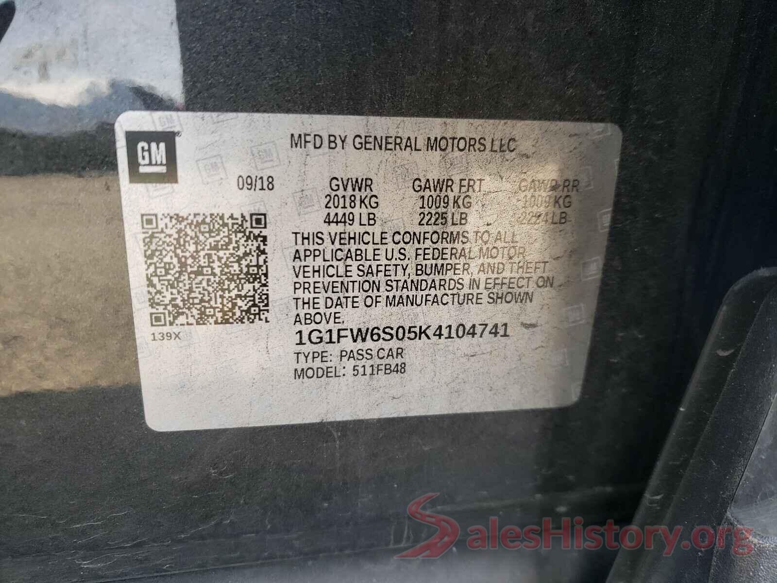 1G1FW6S05K4104741 2019 CHEVROLET BOLT