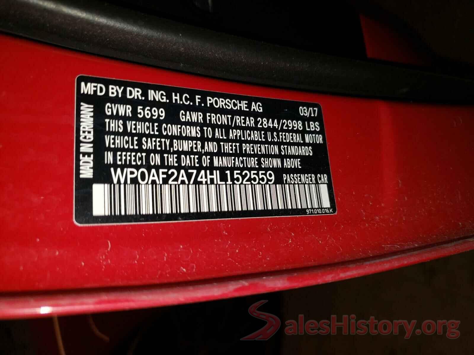 WP0AF2A74HL152559 2017 PORSCHE PANAMERA