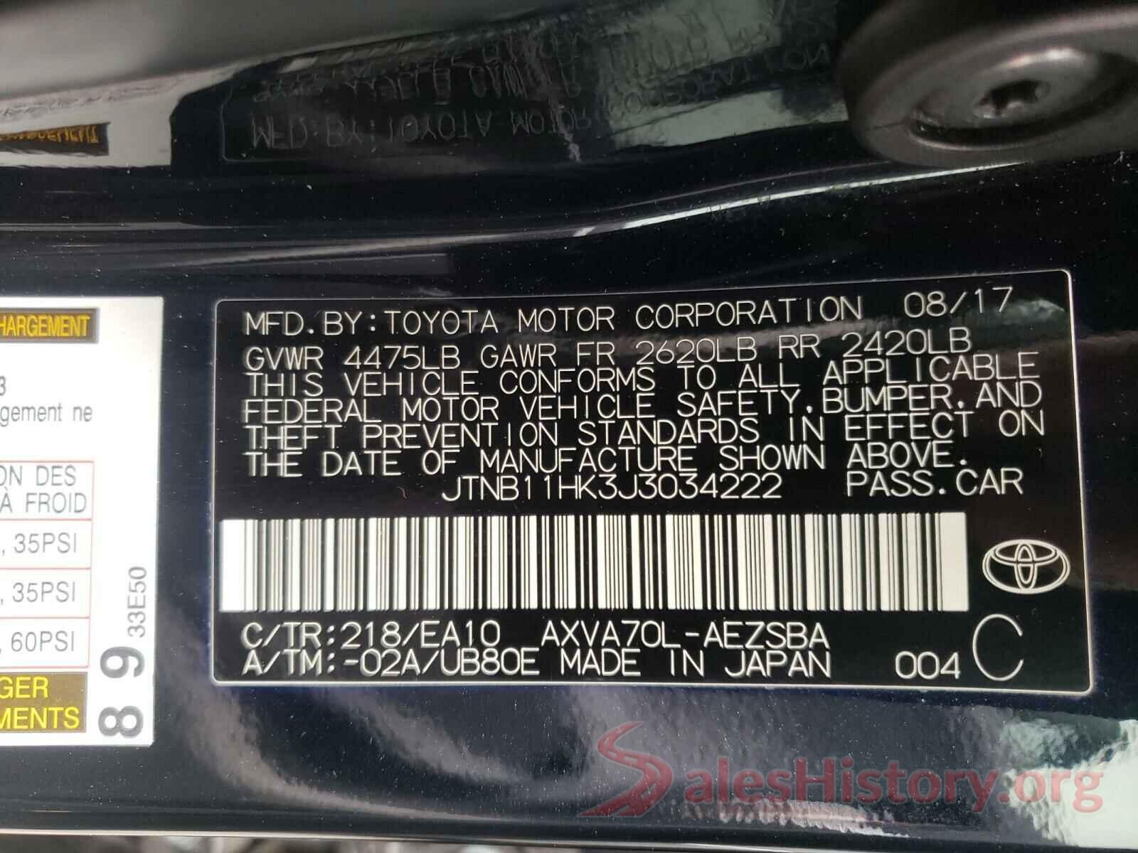 JTNB11HK3J3034222 2018 TOYOTA CAMRY