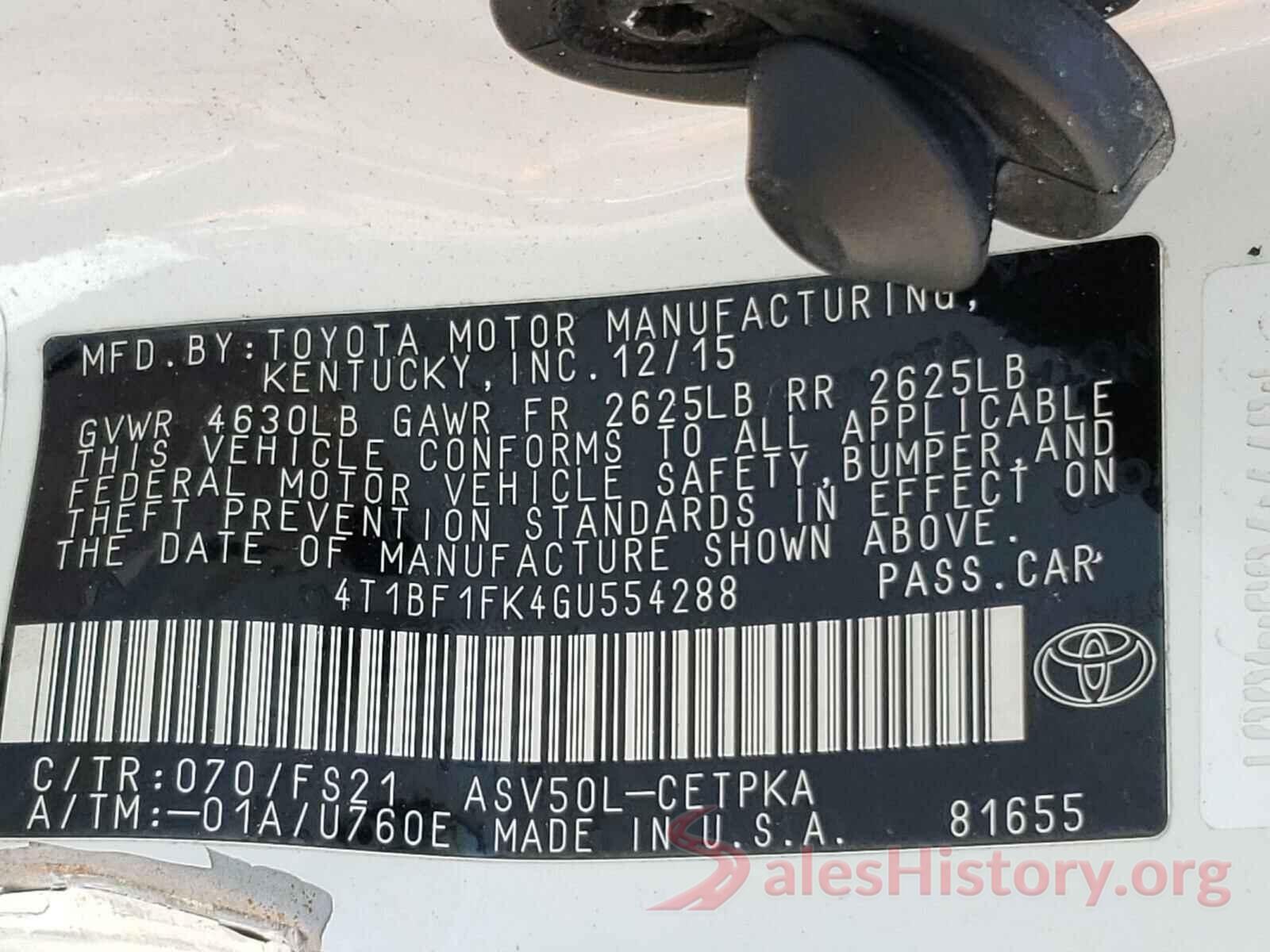 4T1BF1FK4GU554288 2016 TOYOTA CAMRY