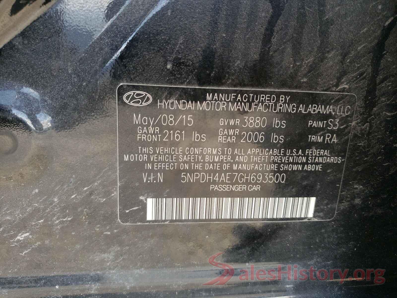 5NPDH4AE7GH693500 2016 HYUNDAI ELANTRA