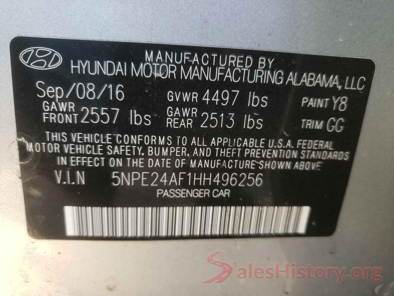 5NPE24AF1HH496256 2017 HYUNDAI SONATA