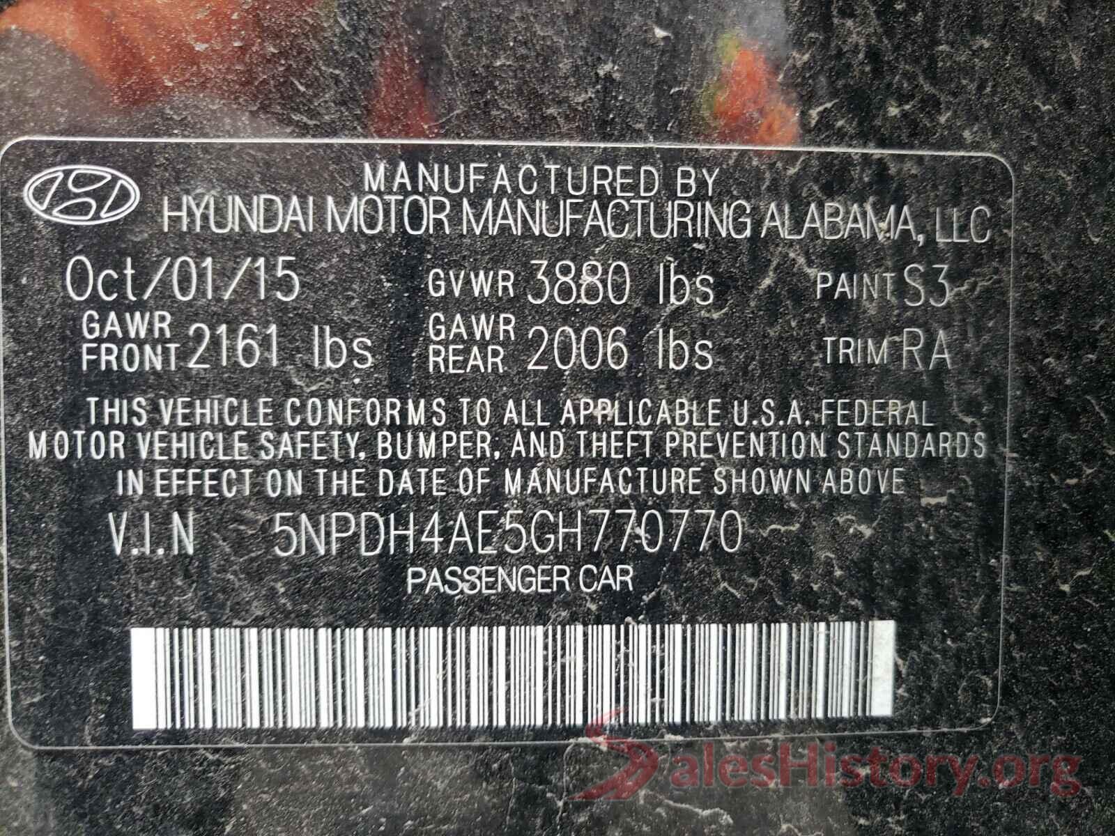 5NPDH4AE5GH770770 2016 HYUNDAI ELANTRA