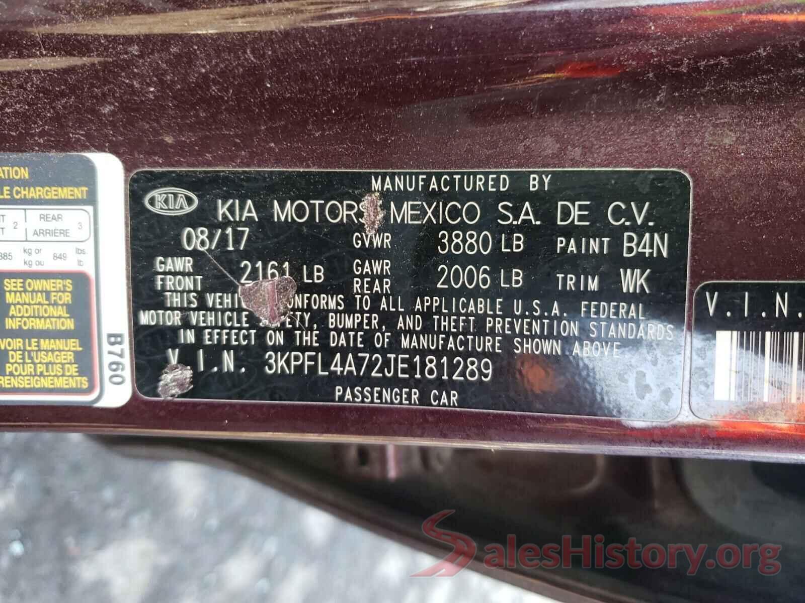 3KPFL4A72JE181289 2018 KIA FORTE