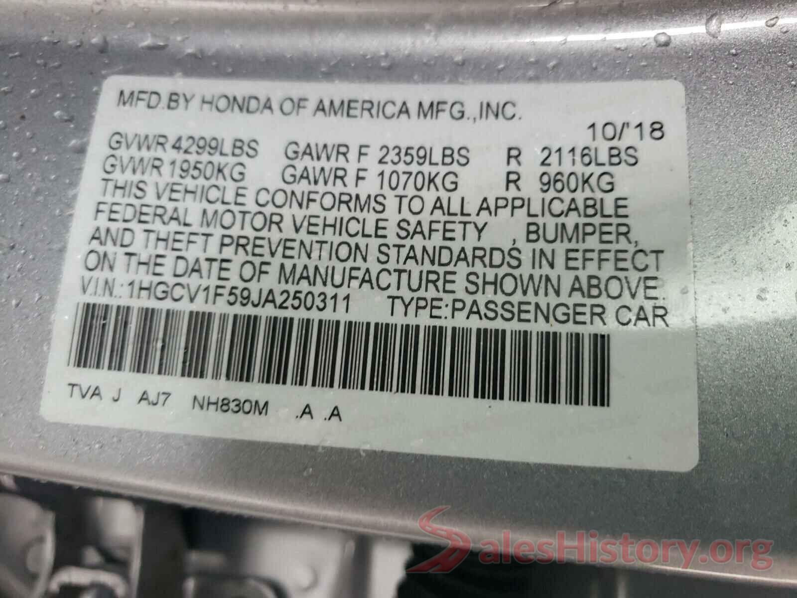 1HGCV1F59JA250311 2018 HONDA ACCORD