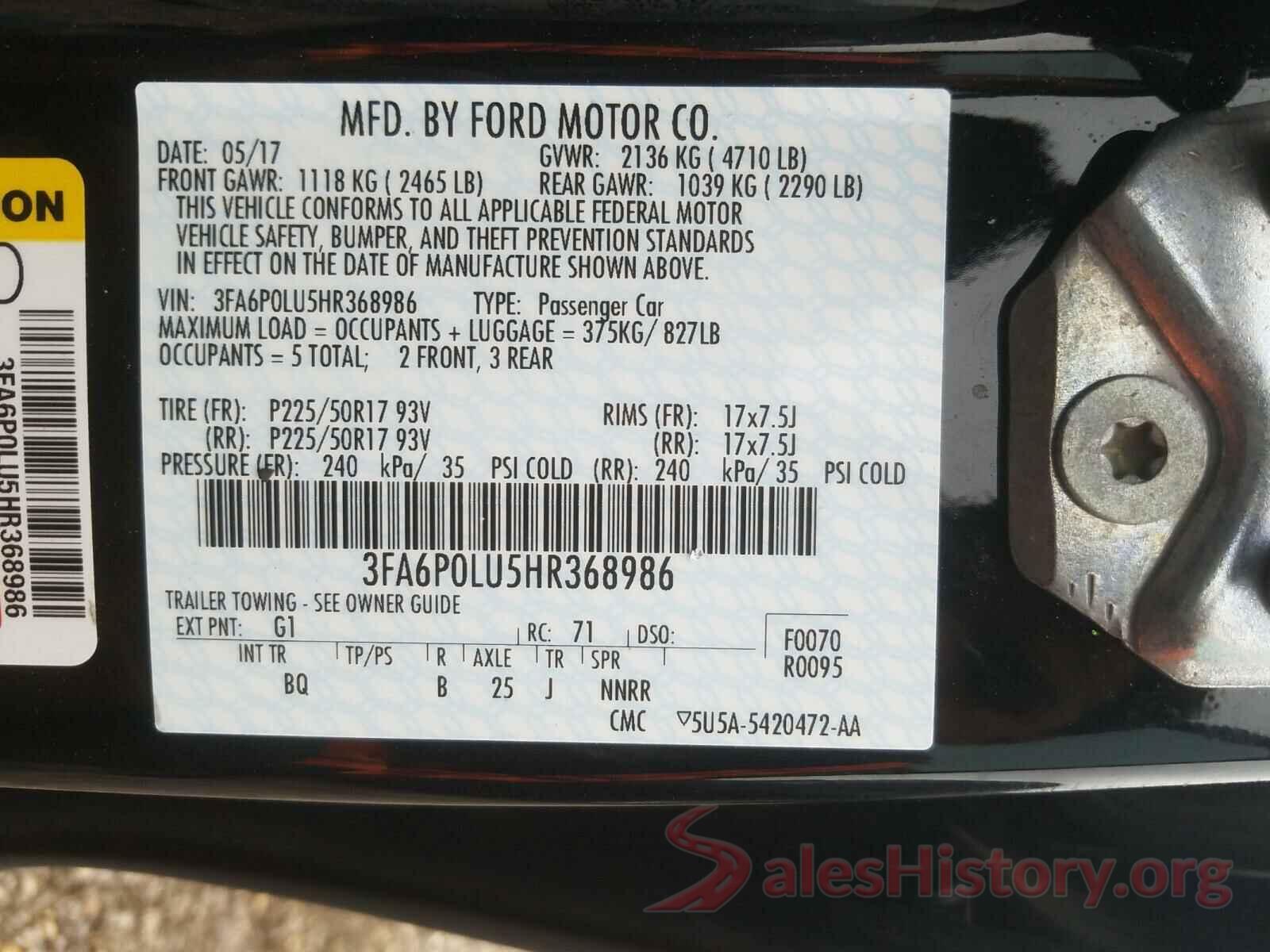 3FA6P0LU5HR368986 2017 FORD FUSION