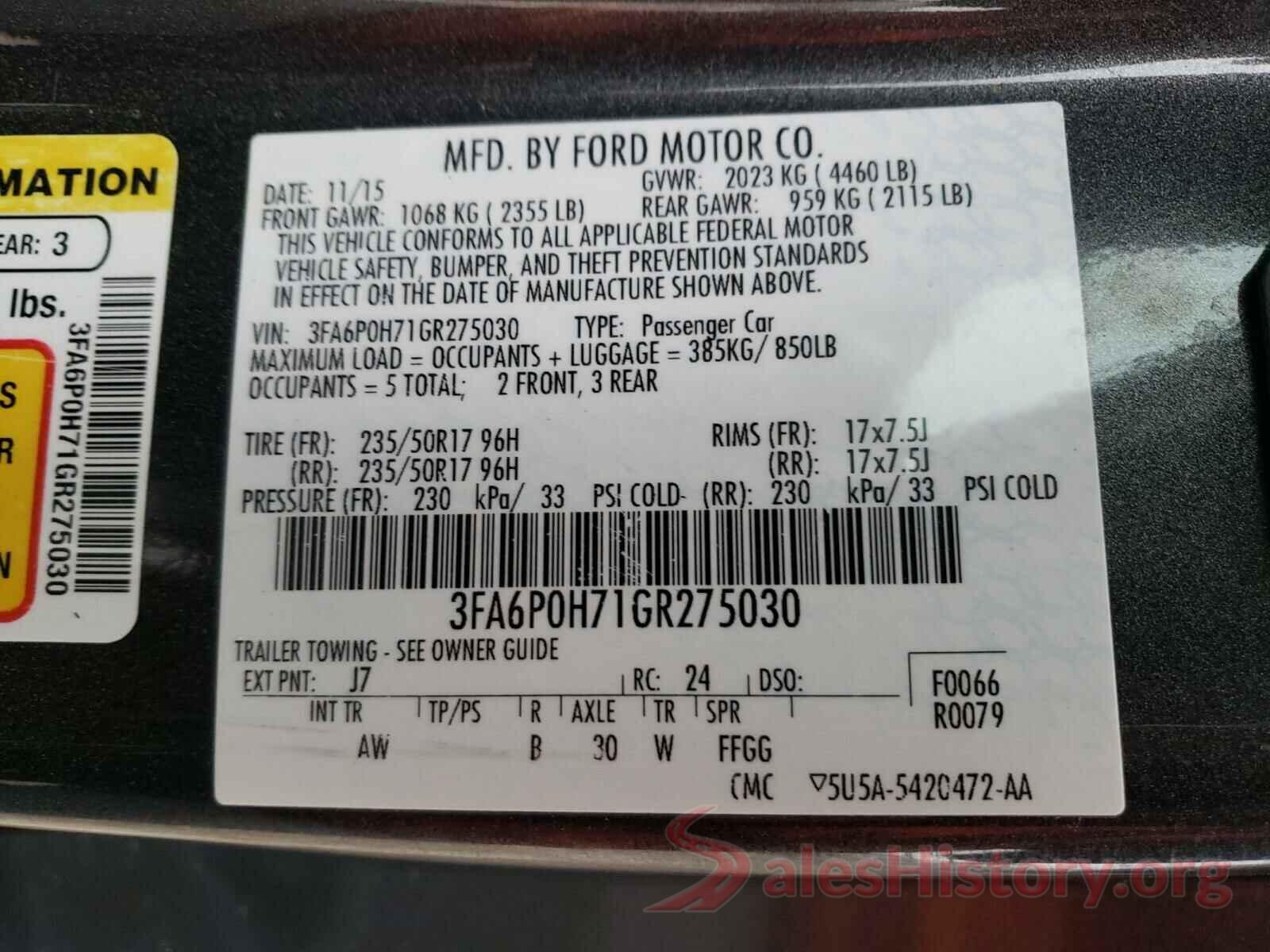 3FA6P0H71GR275030 2016 FORD FUSION