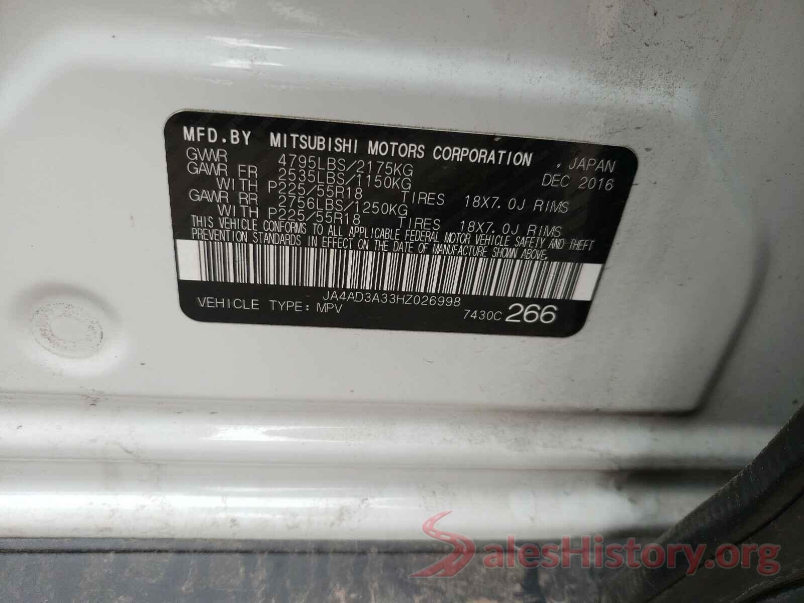 JA4AD3A33HZ026998 2017 MITSUBISHI OUTLANDER