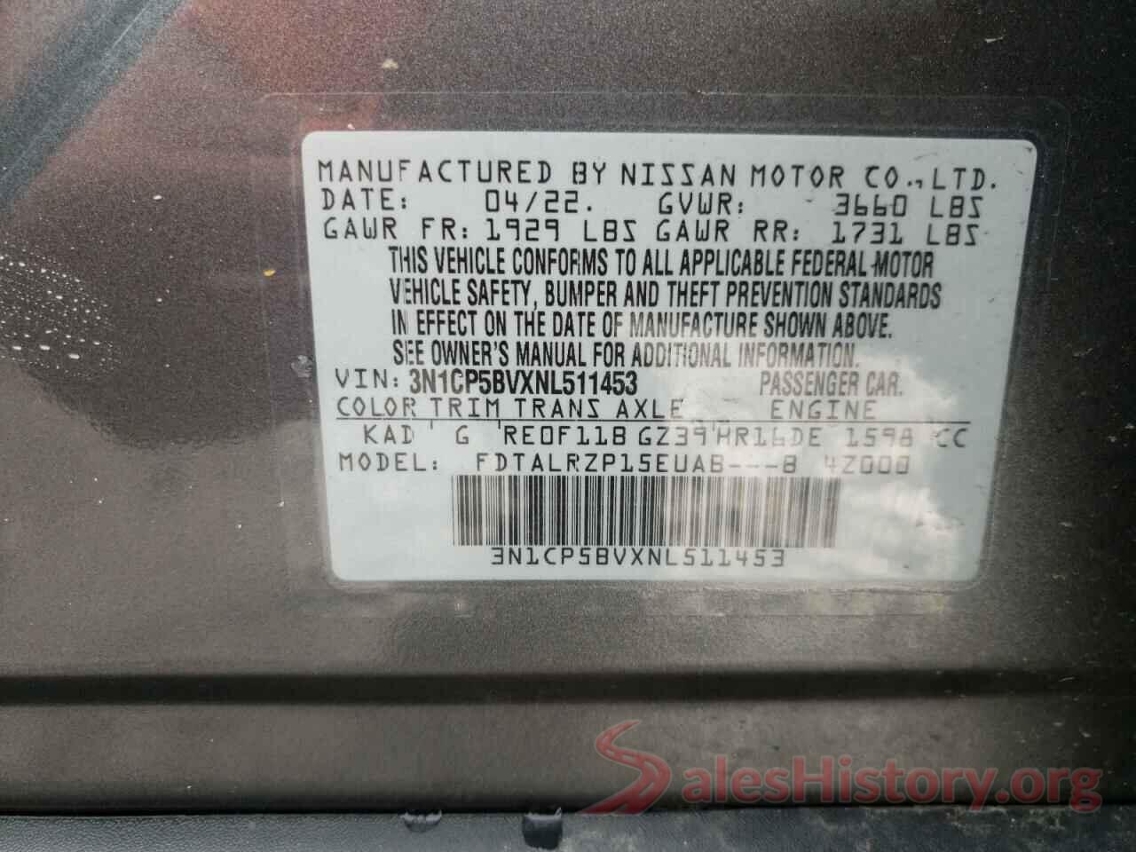 3N1CP5BVXNL511453 2022 NISSAN KICKS