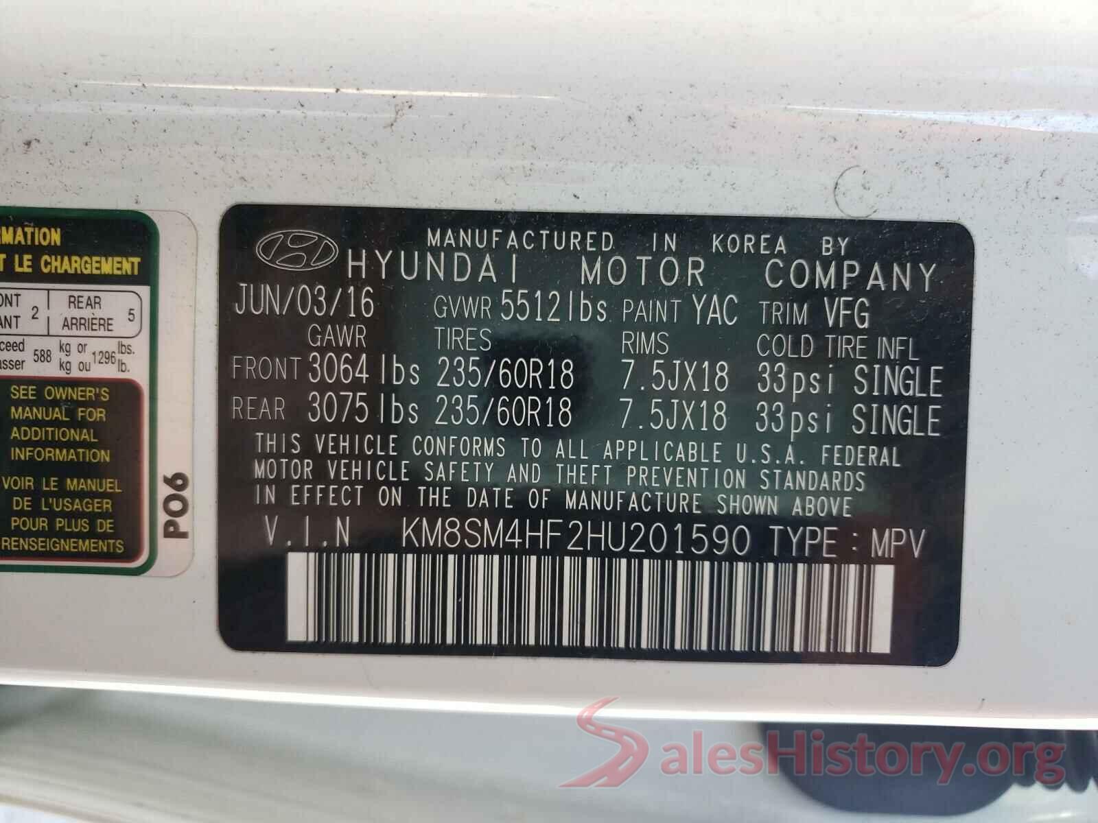 KM8SM4HF2HU201590 2017 HYUNDAI SANTA FE