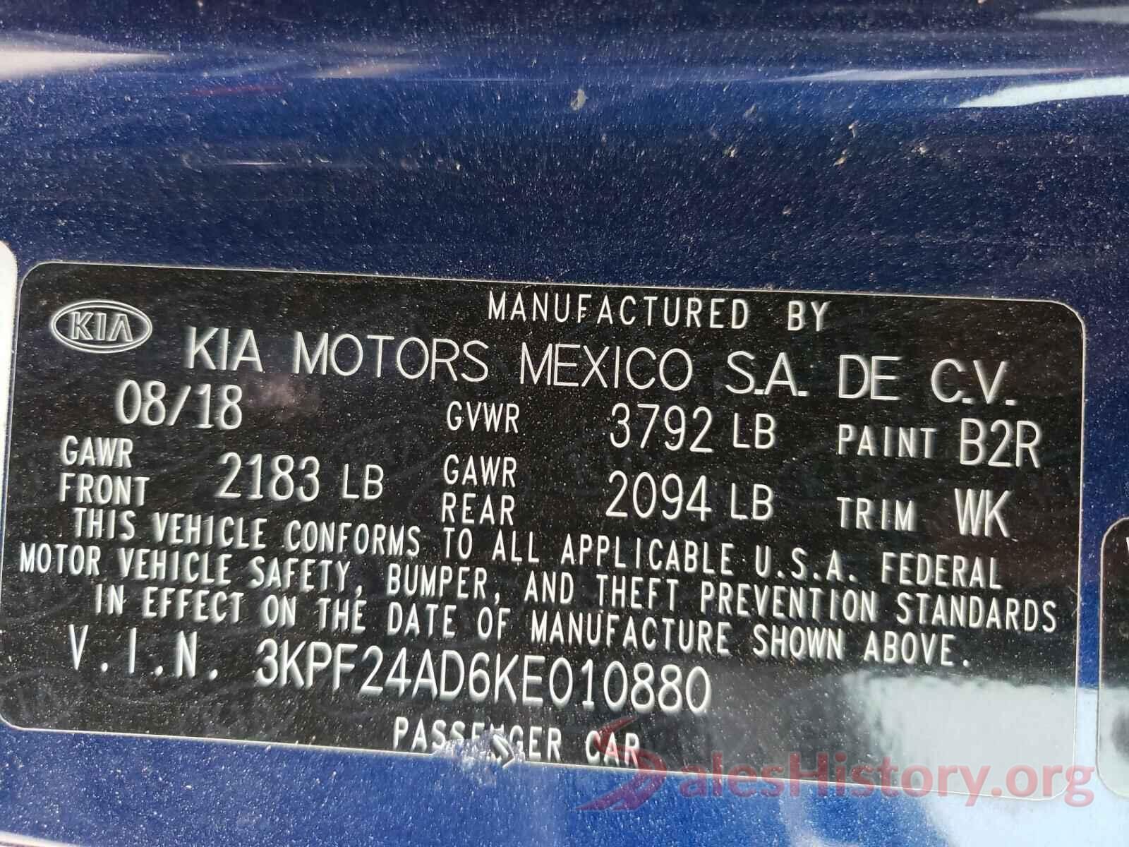 3KPF24AD6KE010880 2019 KIA FORTE