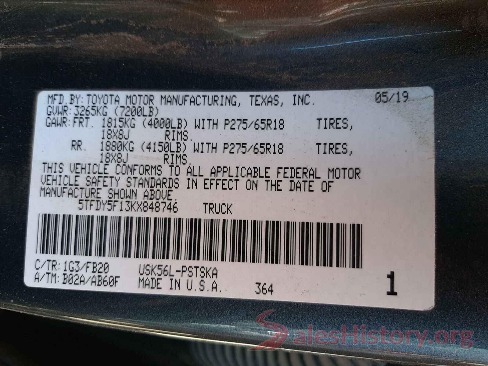 5TFDY5F13KX848746 2019 TOYOTA TUNDRA