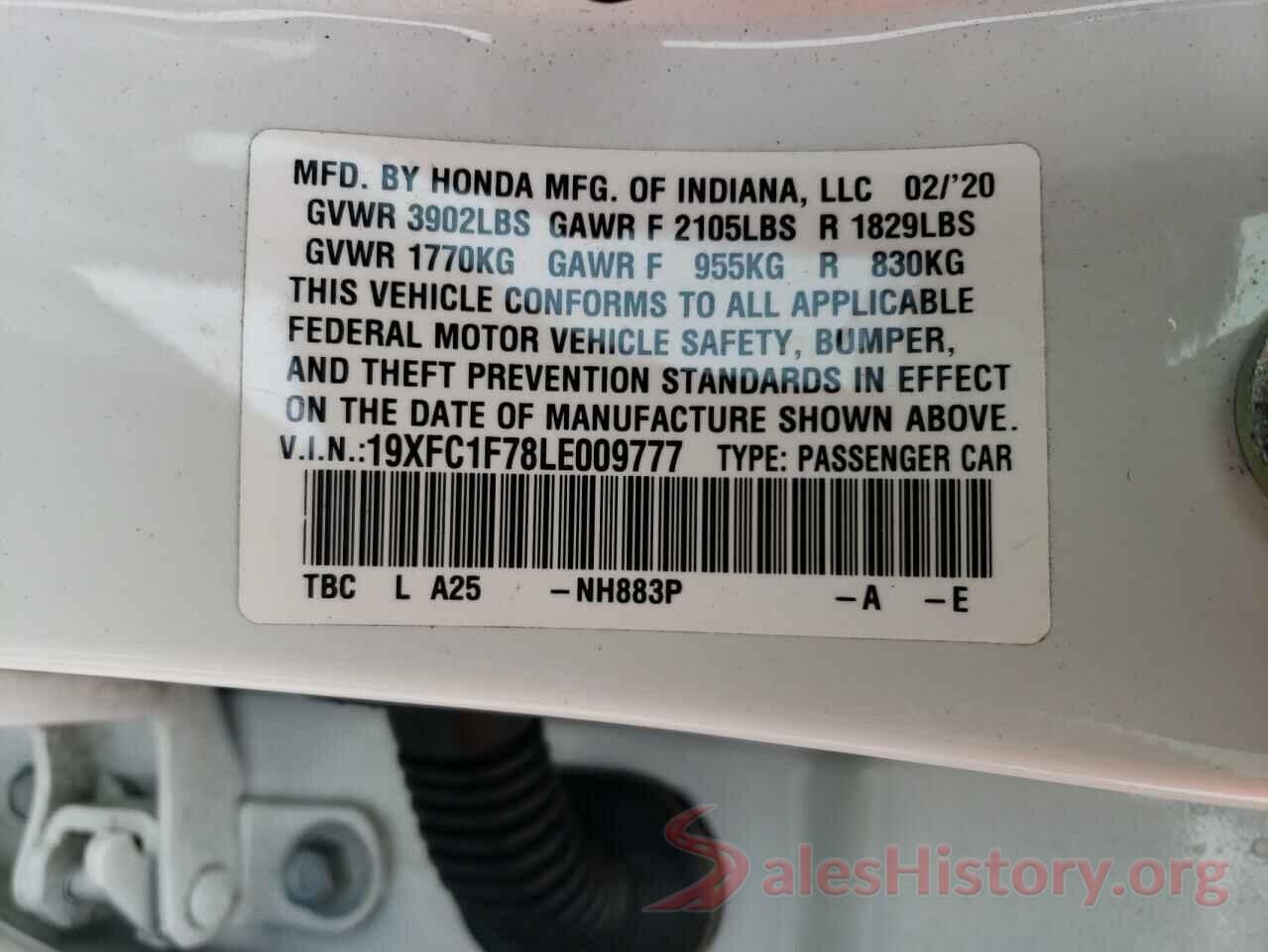 19XFC1F78LE009777 2020 HONDA CIVIC