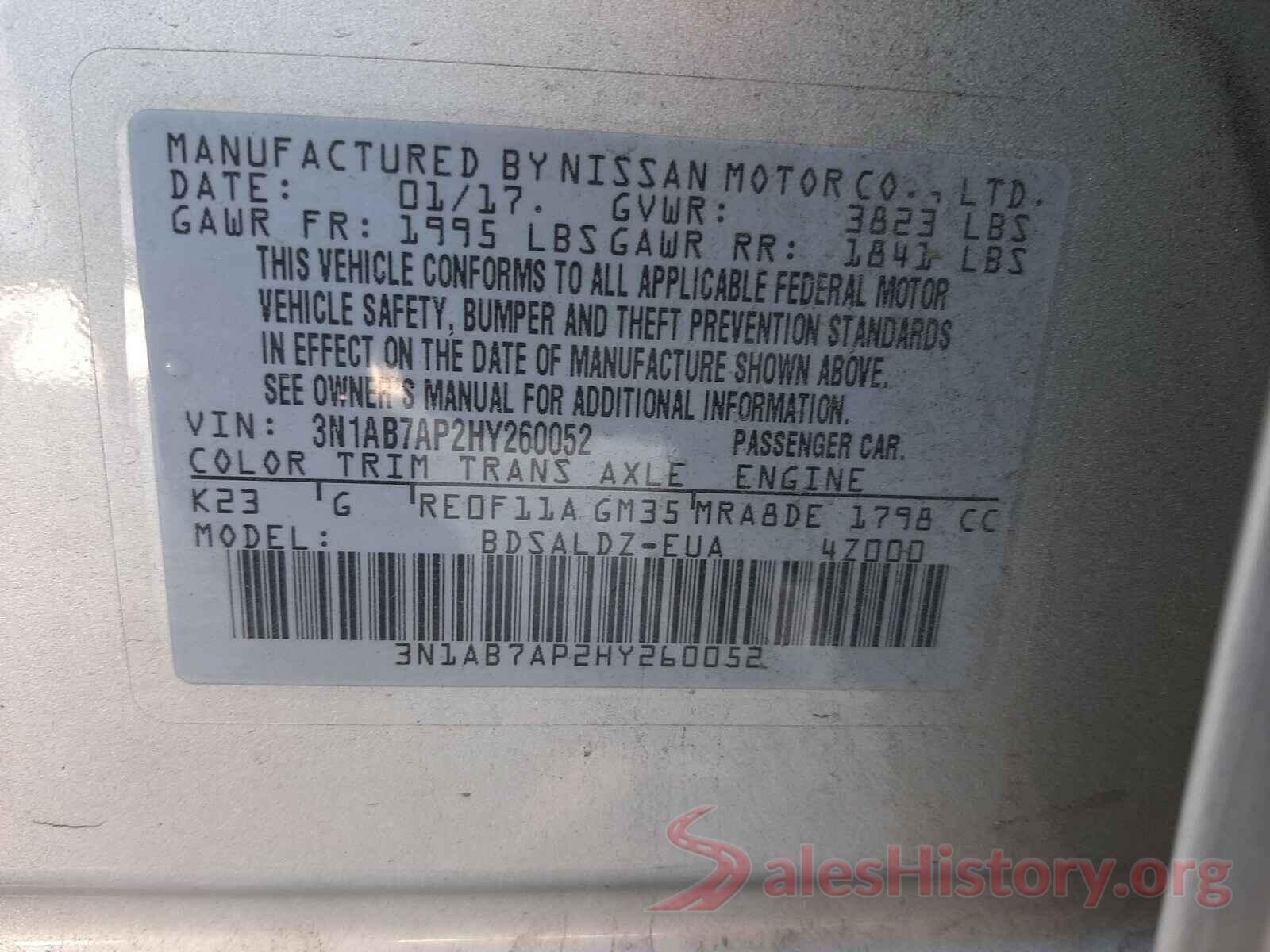 3N1AB7AP2HY260052 2017 NISSAN SENTRA