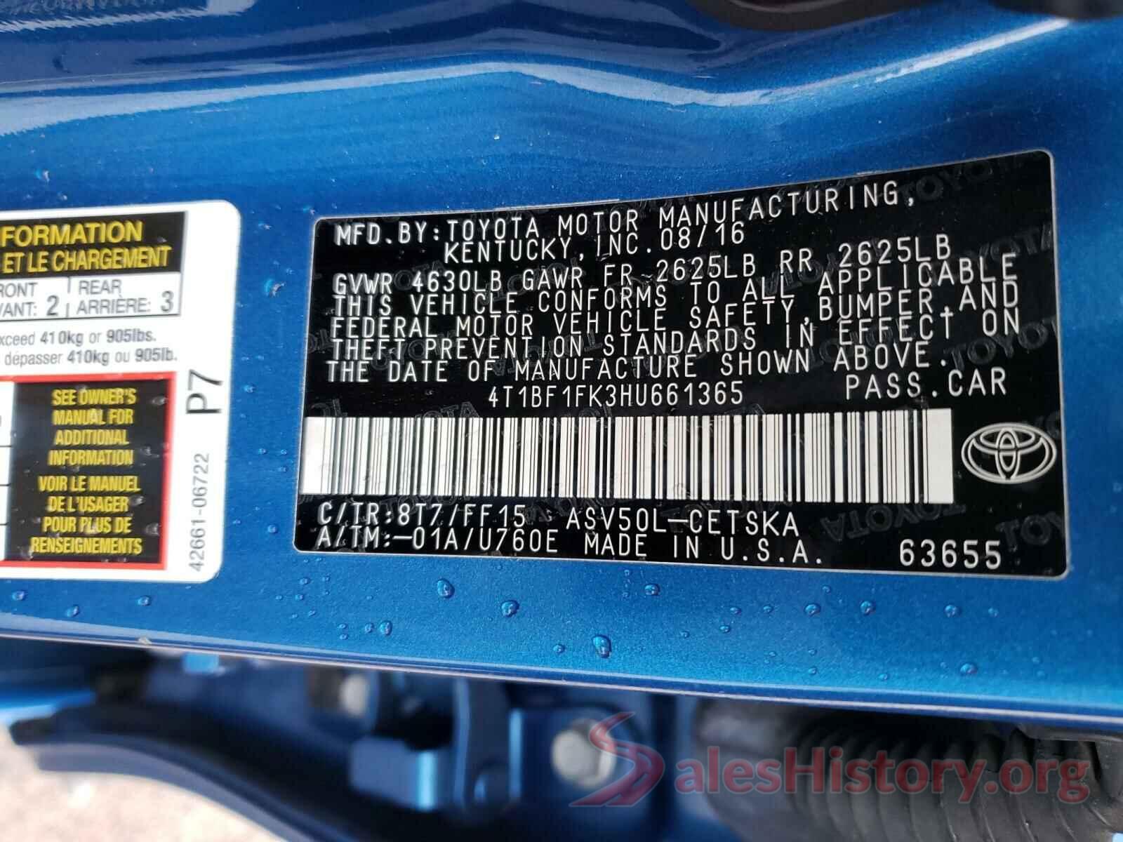 4T1BF1FK3HU661365 2017 TOYOTA CAMRY