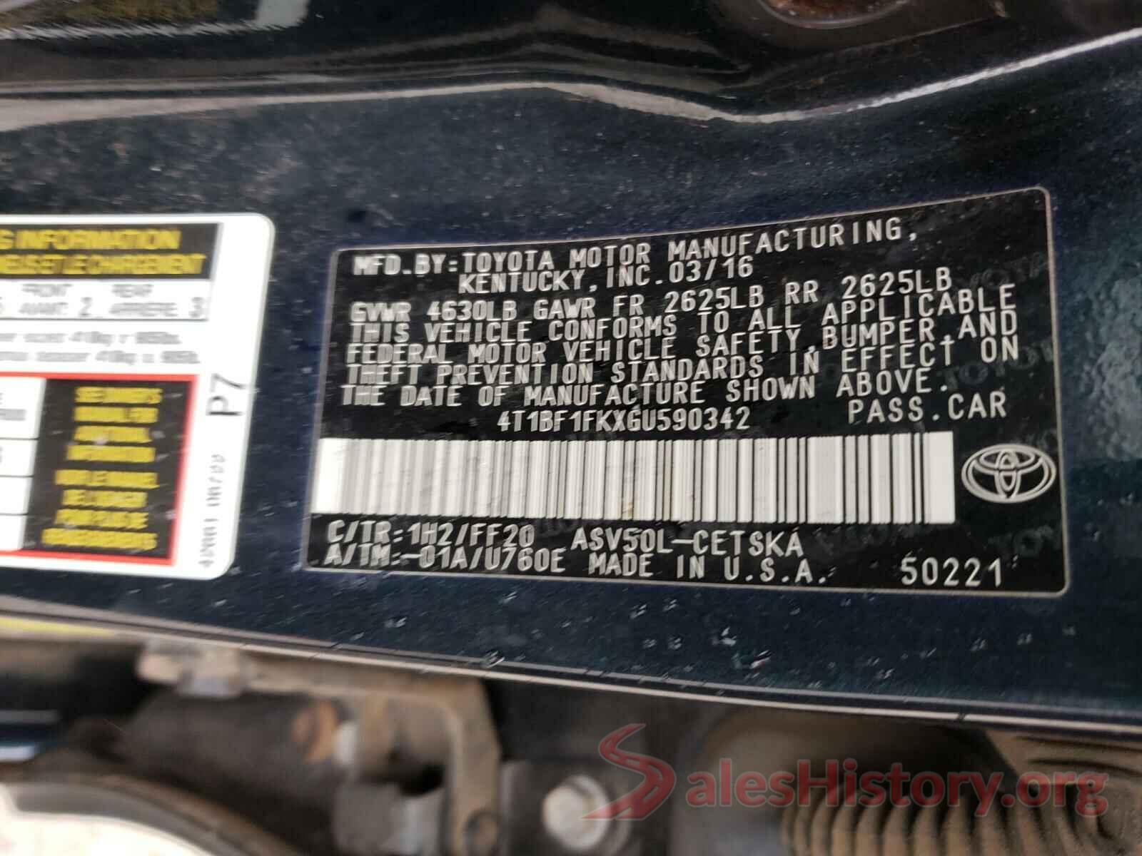 4T1BF1FKXGU590342 2016 TOYOTA CAMRY