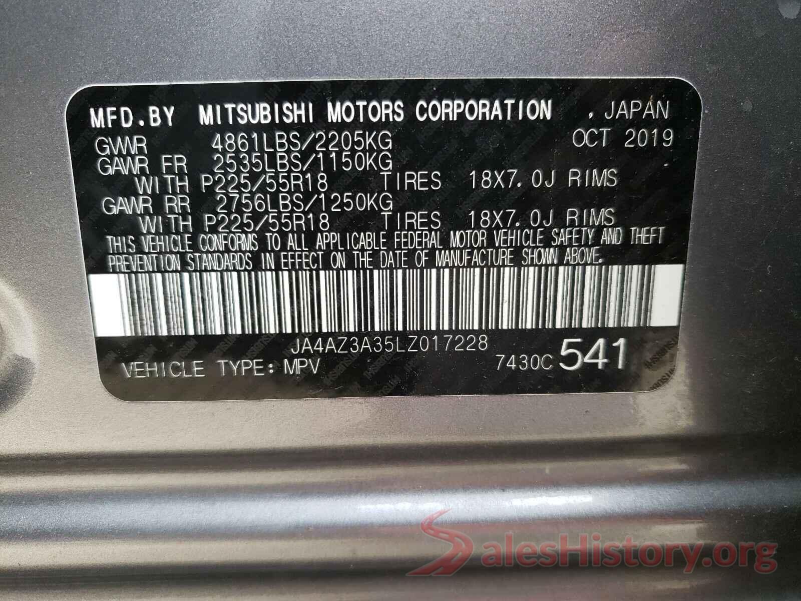 JA4AZ3A35LZ017228 2020 MITSUBISHI OUTLANDER