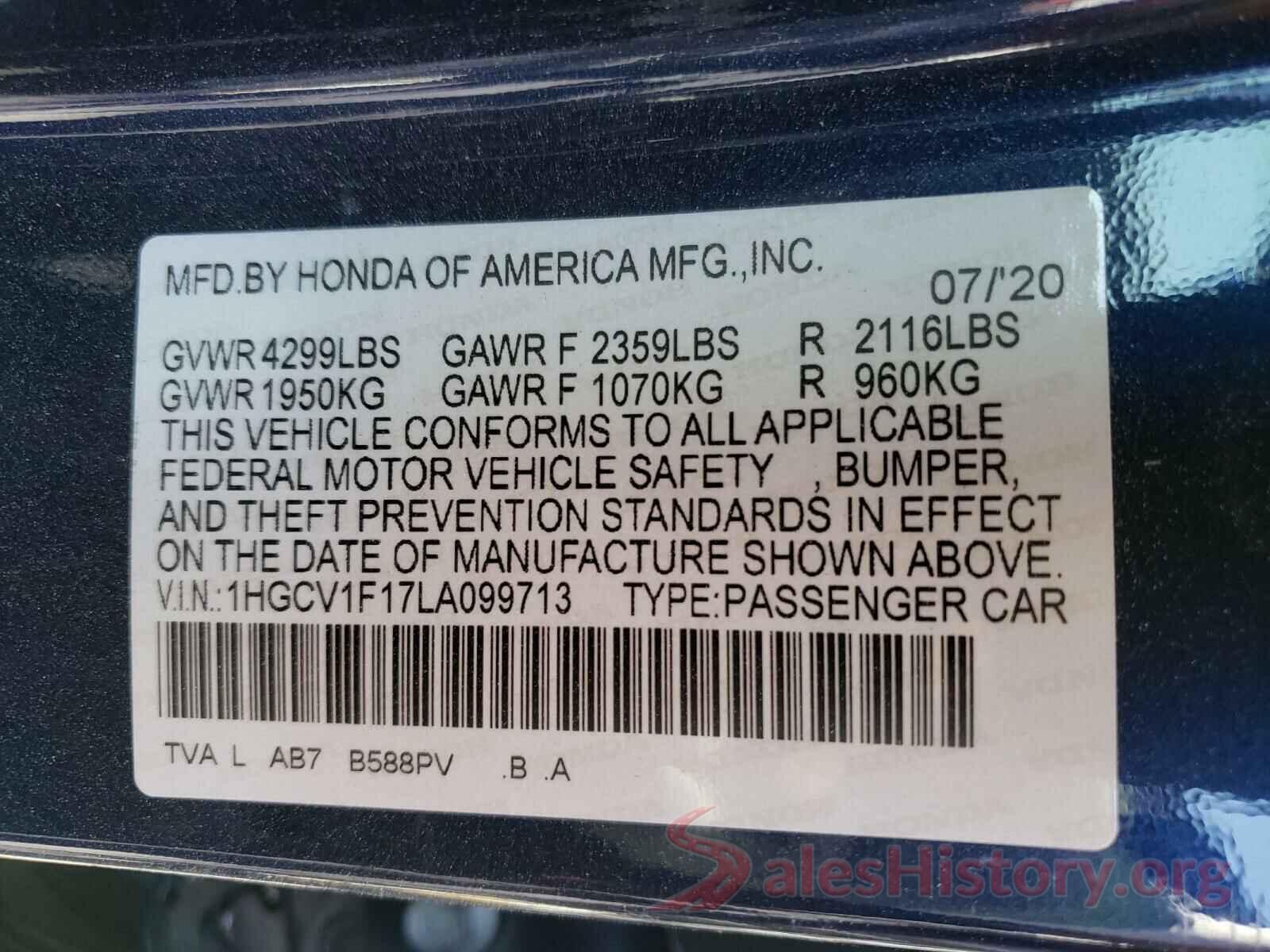 1HGCV1F17LA099713 2020 HONDA ACCORD