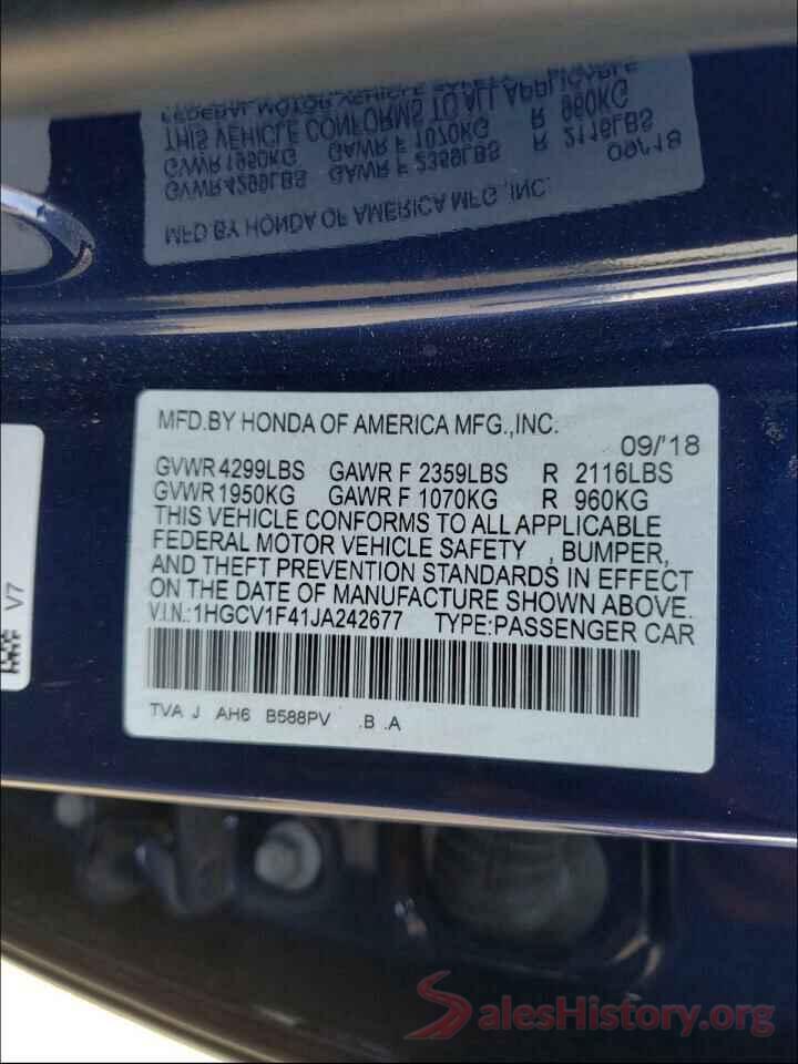 1HGCV1F41JA242677 2018 HONDA ACCORD