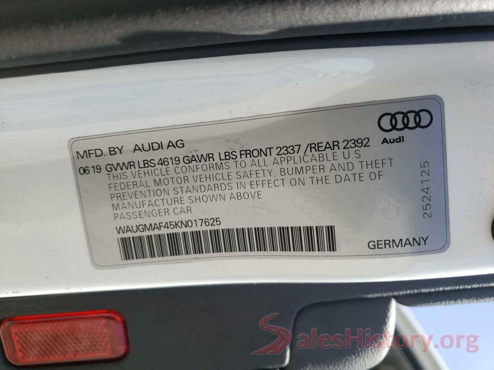 WAUGMAF45KN017625 2019 AUDI A4