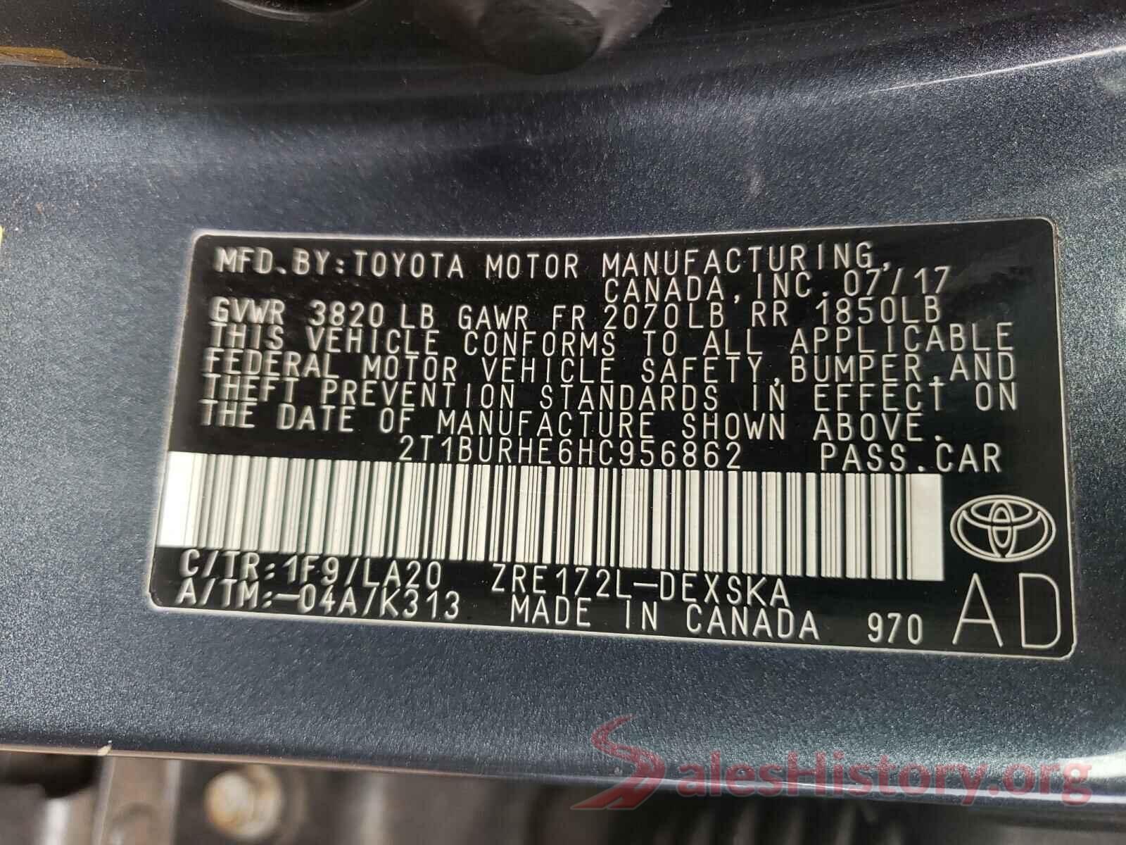 2T1BURHE6HC956862 2017 TOYOTA COROLLA